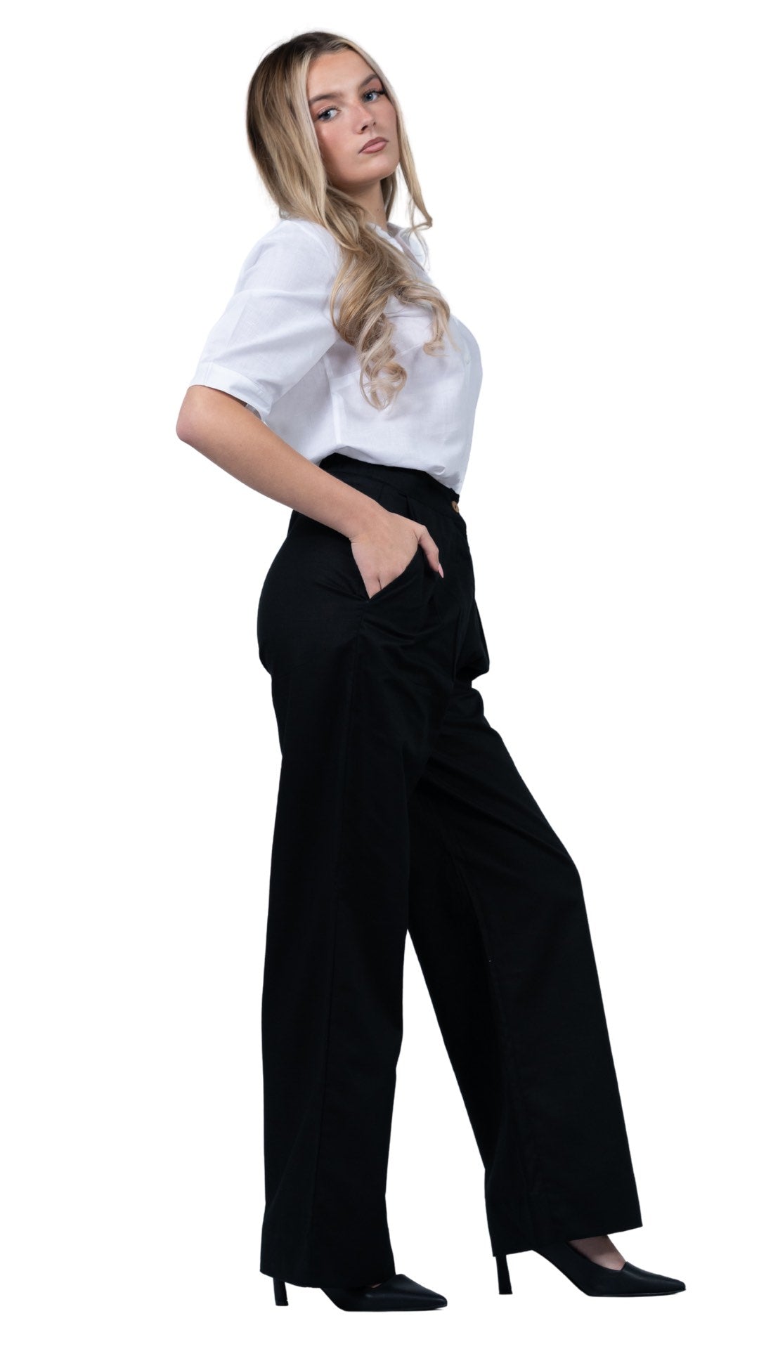 Noir Elegance Wide Leg Trousers – Linen & Cotton | UK Sustainable Fashion