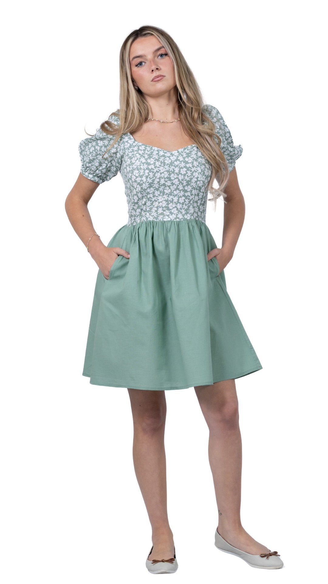 Sirocco Blooms Green Frock Dress