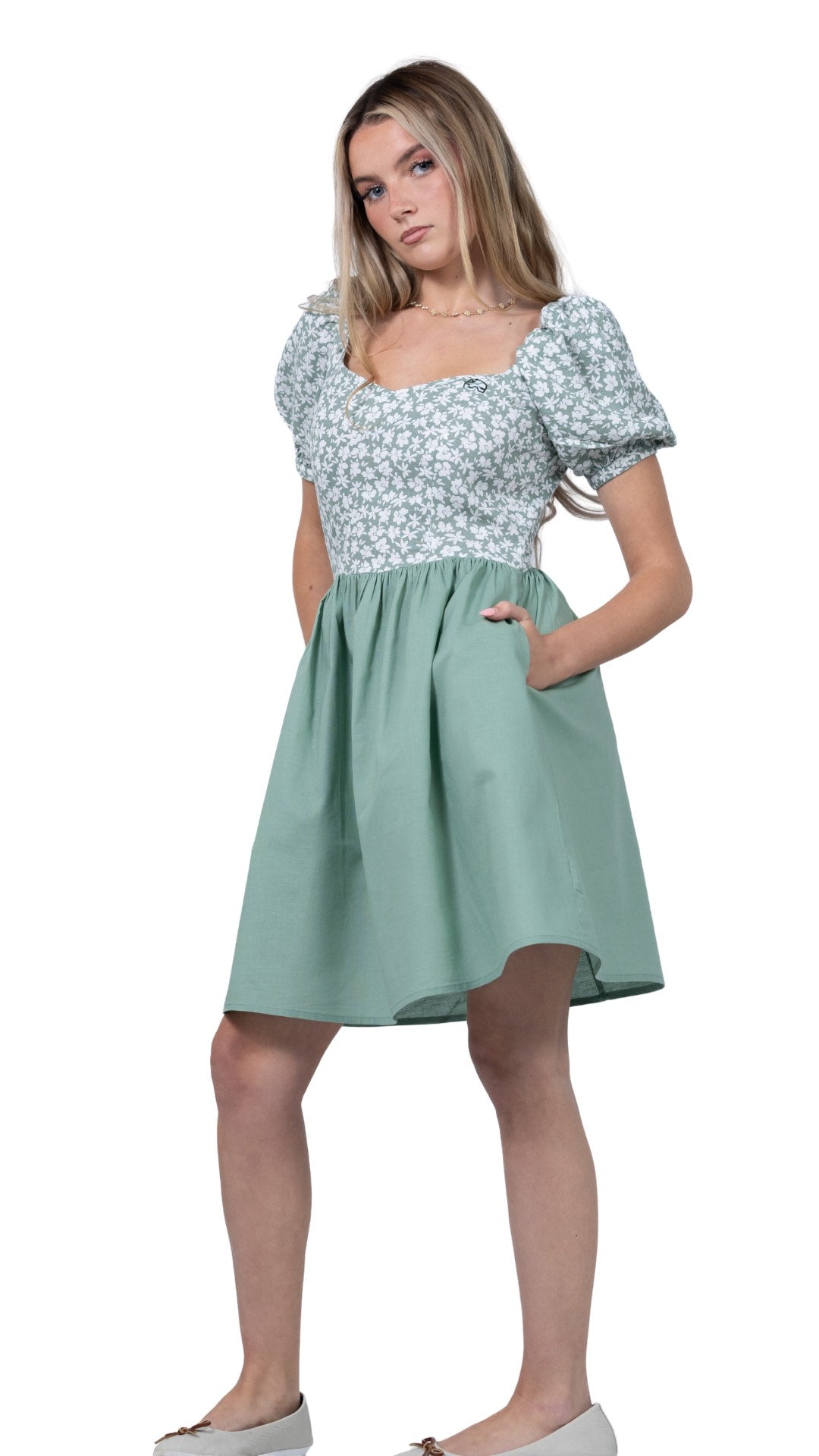 Sirocco Blooms Green Frock Dress