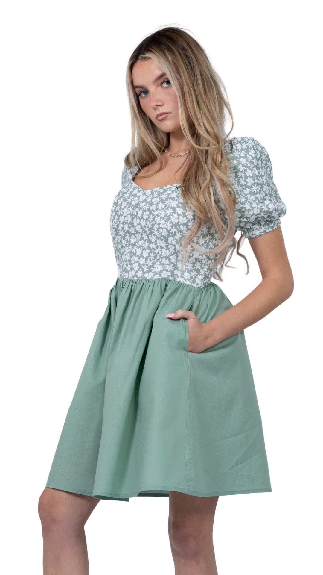Sirocco Blooms Green Frock Dress
