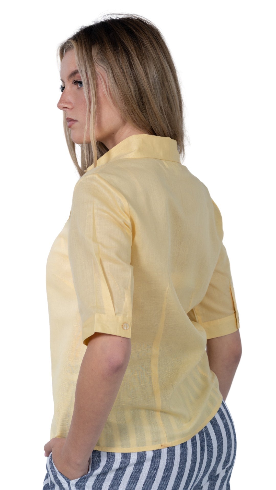 Sunlit Breeze Yellow Linen Cotton Shirt For Women