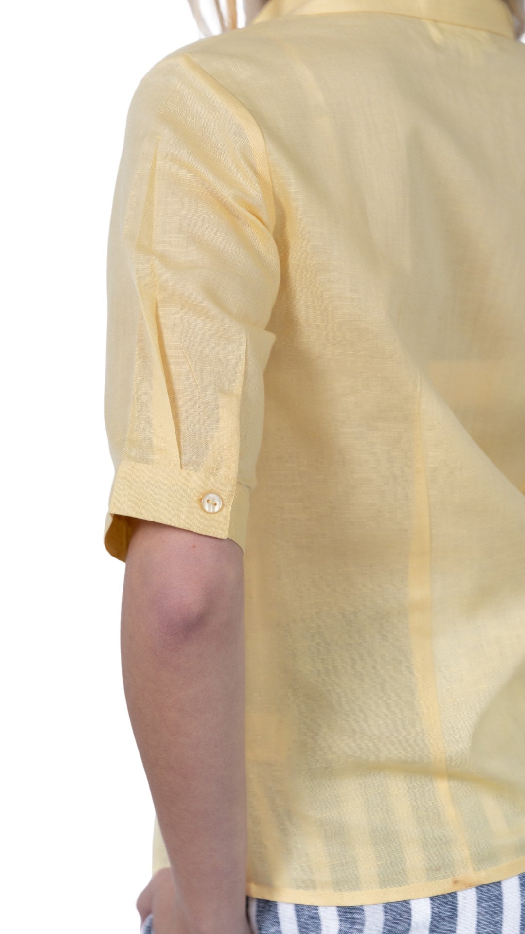Sunlit Breeze Yellow Linen Cotton Shirt For Women