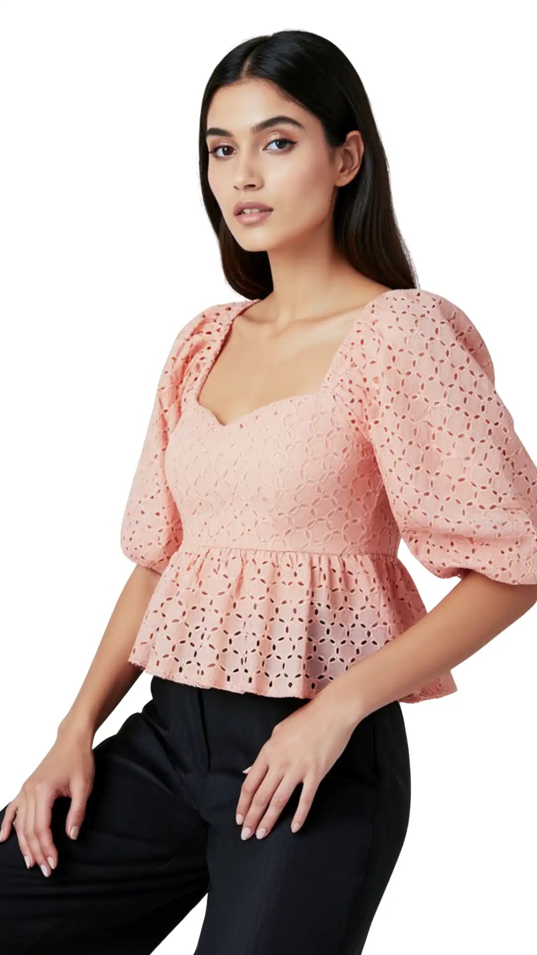 Timeless Allure in Peach: Peach Blossom Lace Dream Blouse