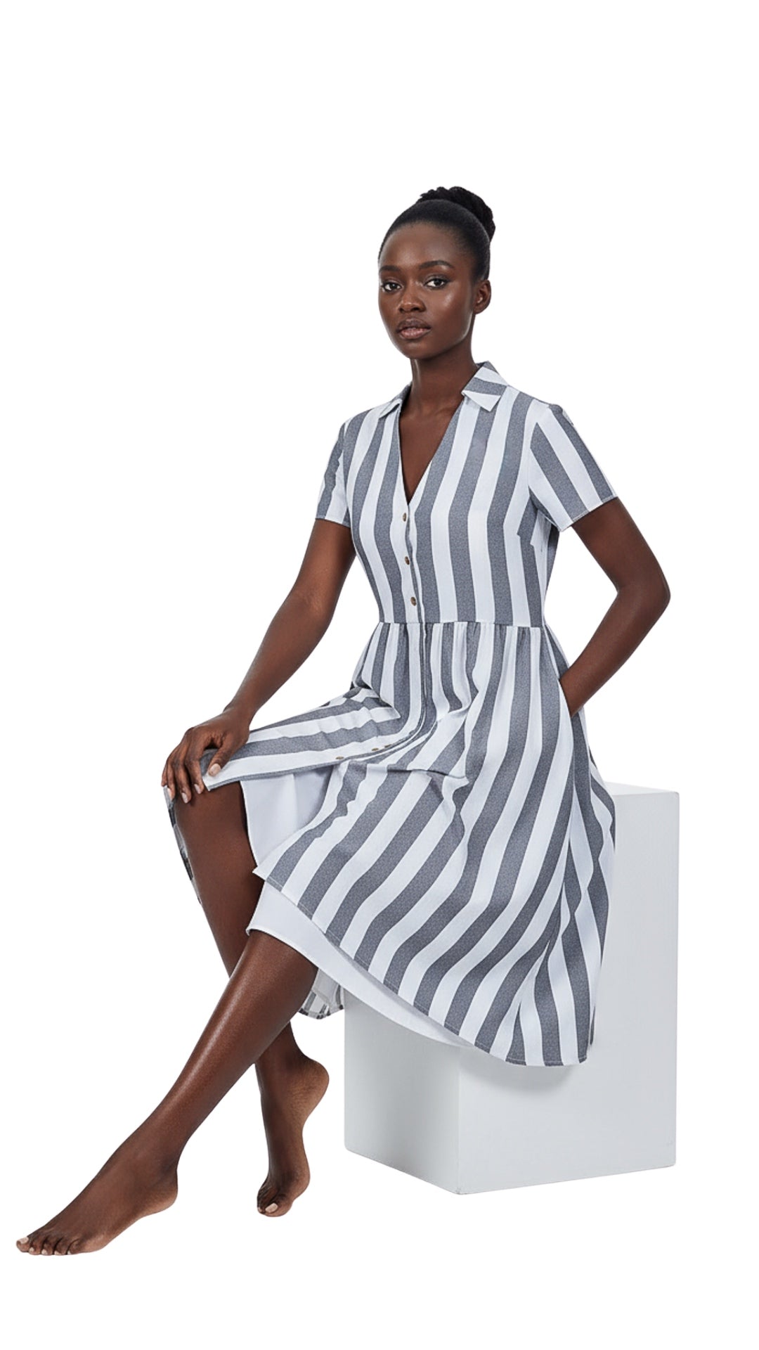 Timeless Elegance Redefined: Timeless Striped Elegance Slit Dress