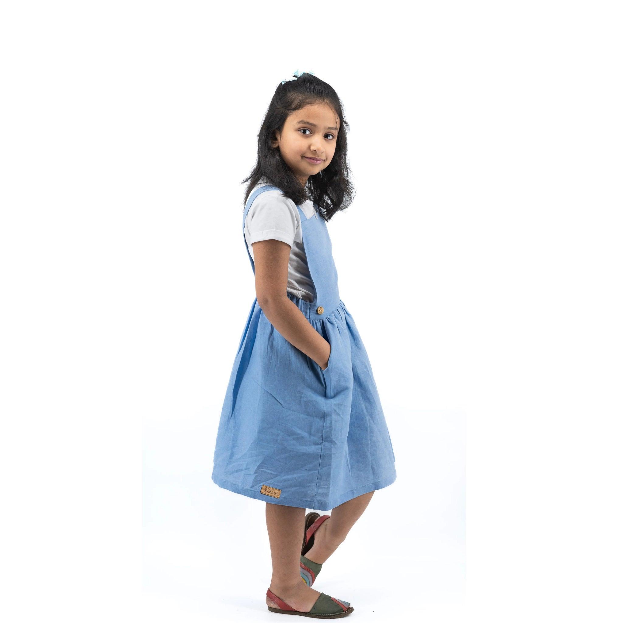 Cerulean Blue Linen Pinafore - DressKaree
