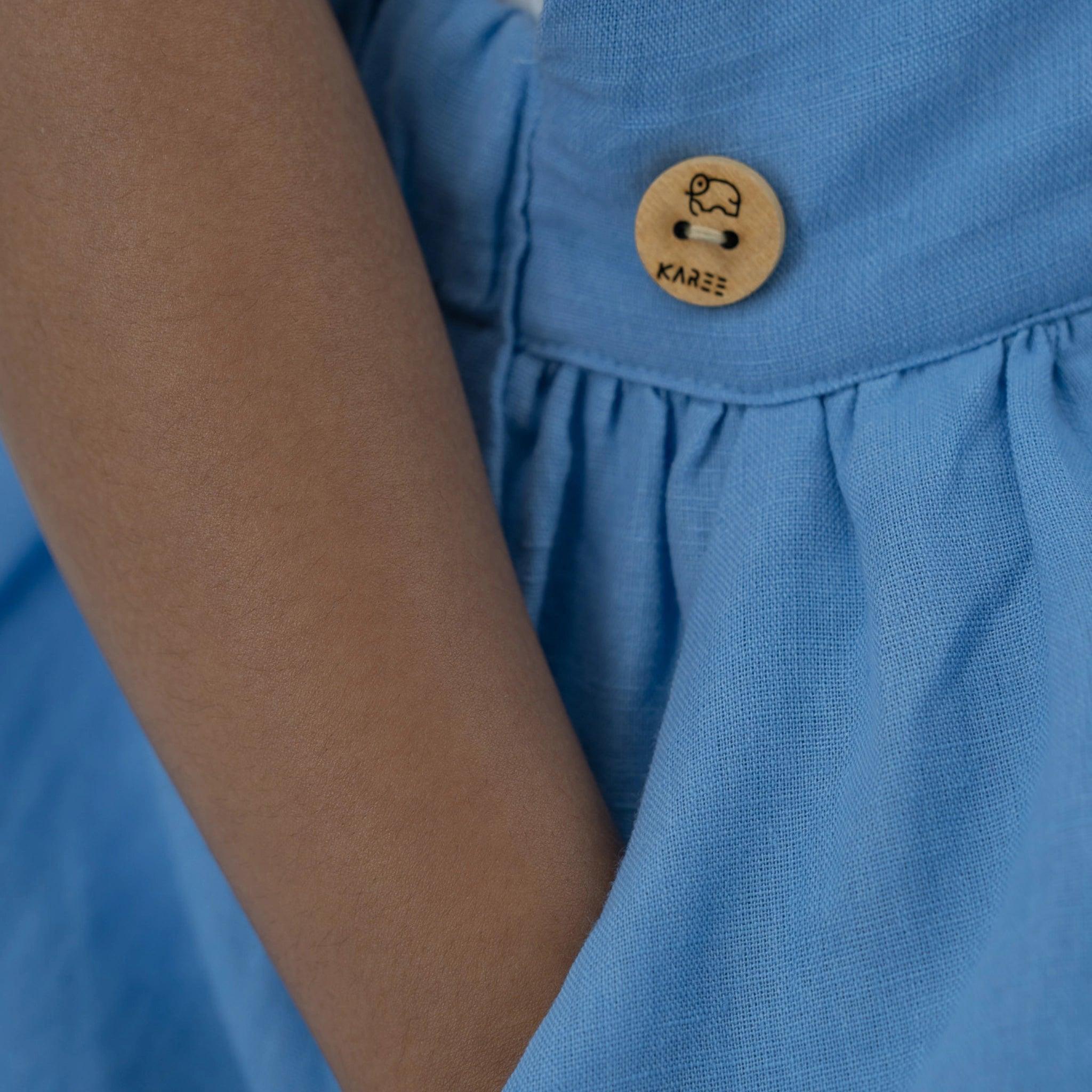 Cerulean Blue Linen Pinafore - DressKaree