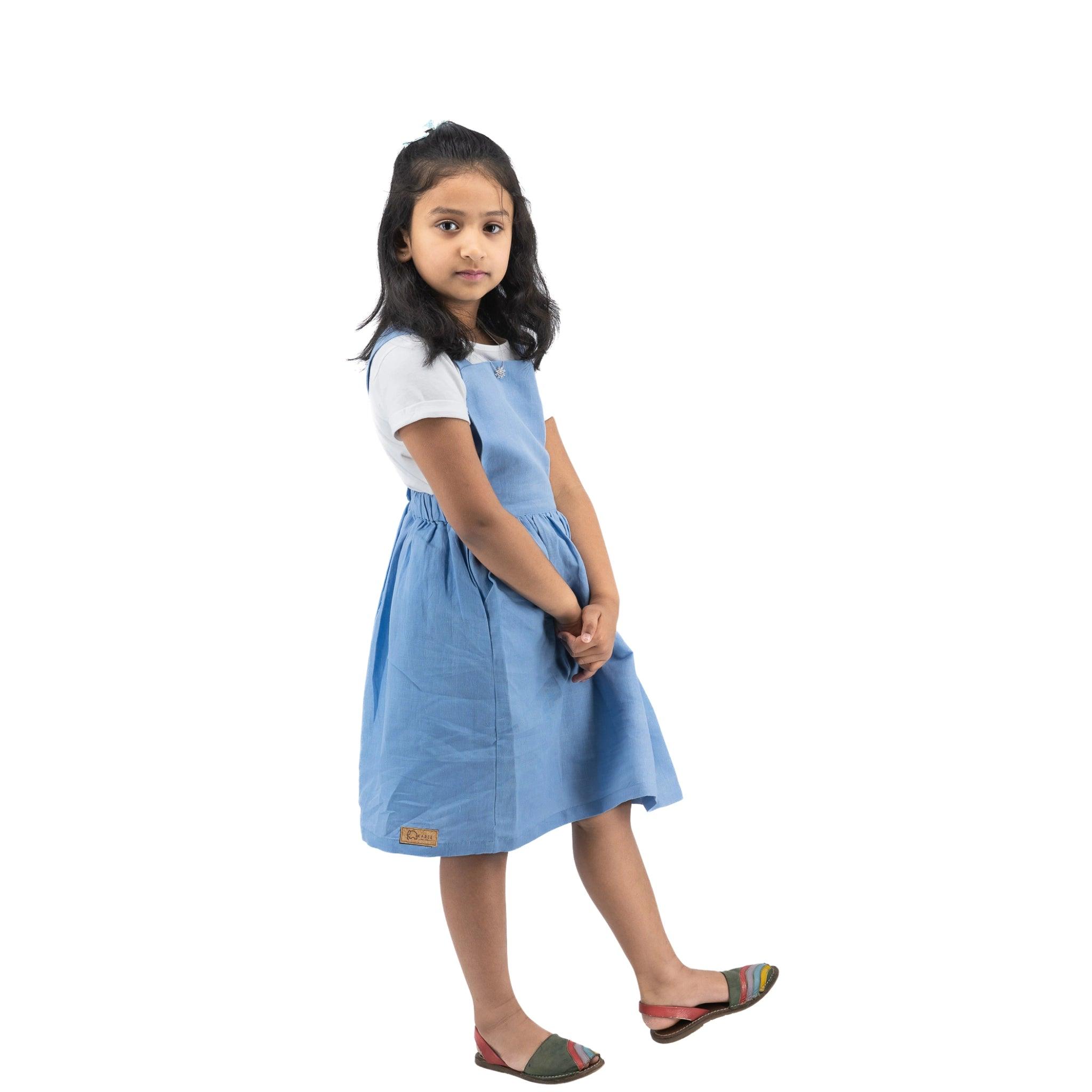 Cerulean Blue Linen Pinafore - DressKaree