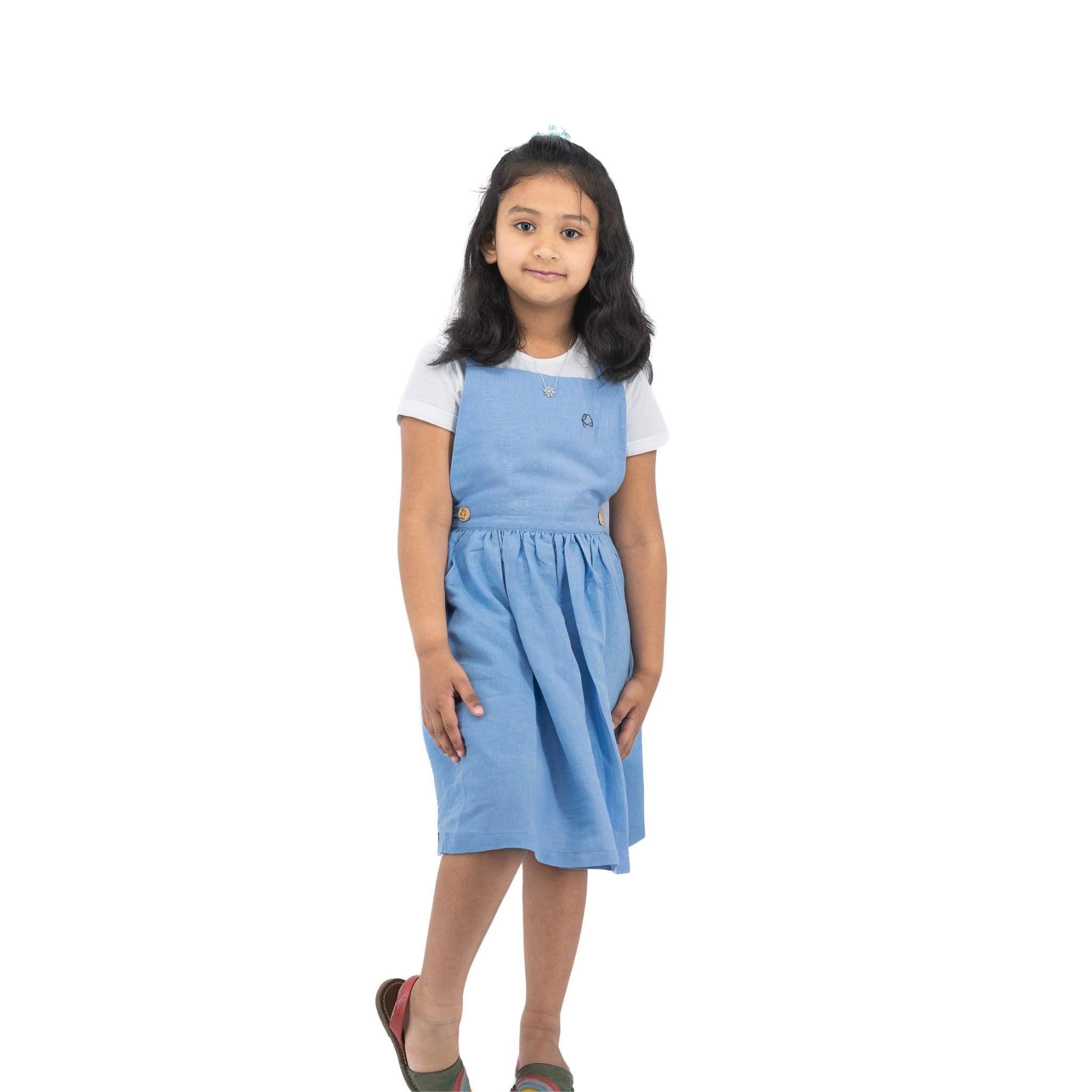 Cerulean Blue Linen Pinafore - DressKaree