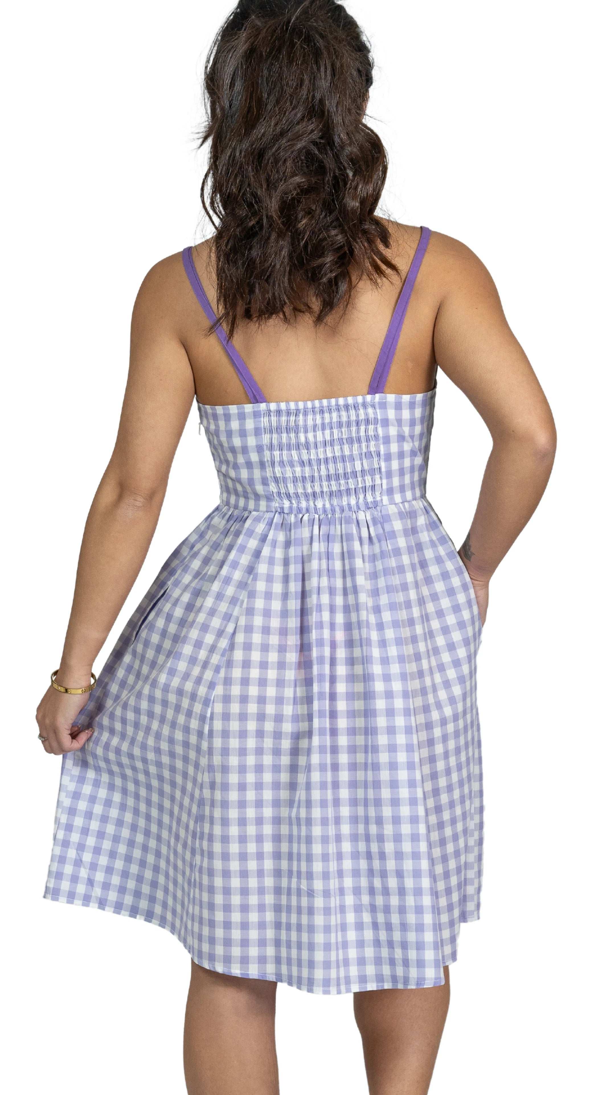 Effortless Summer Style: Sustainable Lavender Gingham Mini Dress - DressKaree