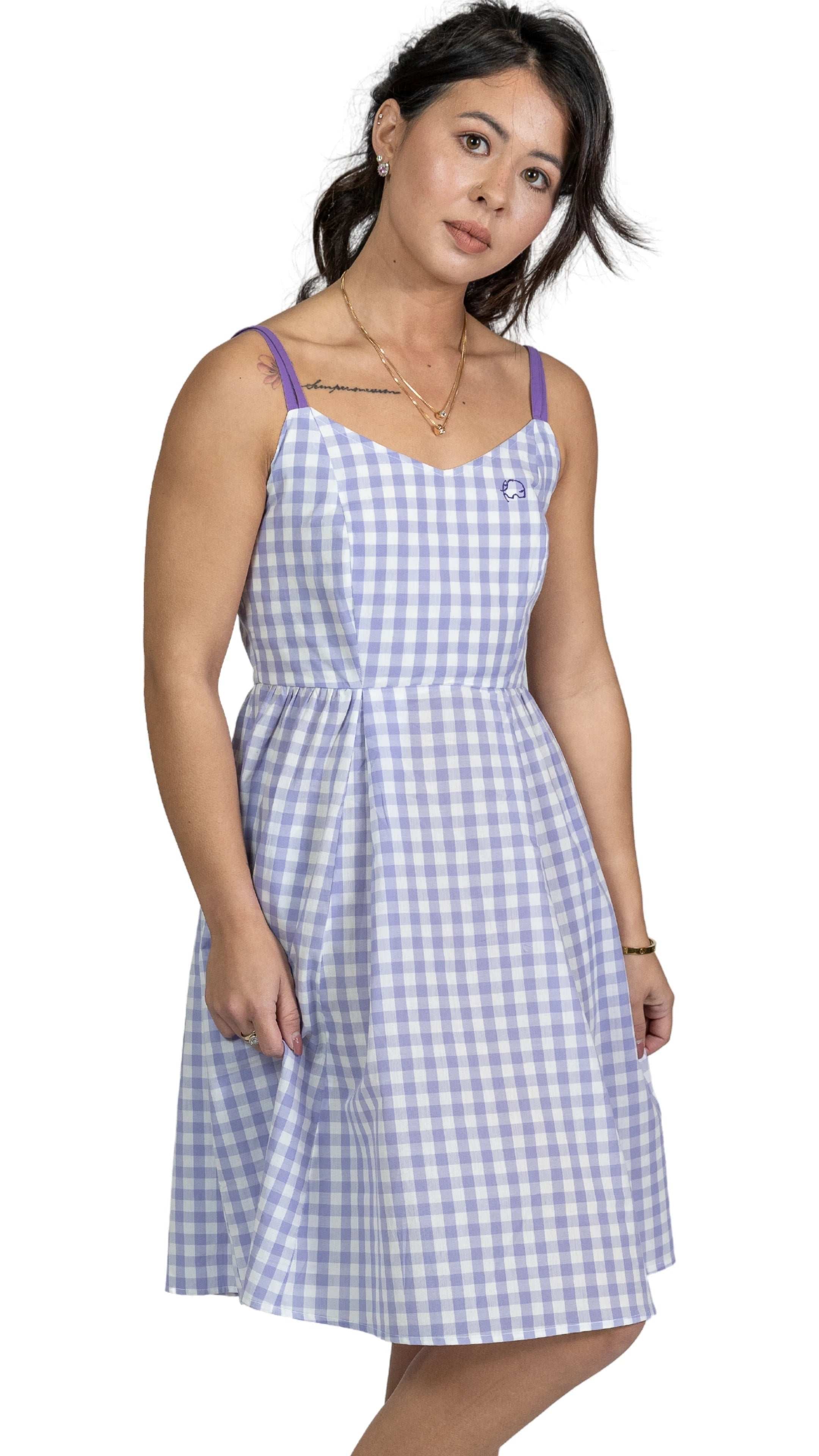 Effortless Summer Style: Sustainable Lavender Gingham Mini Dress - DressKaree