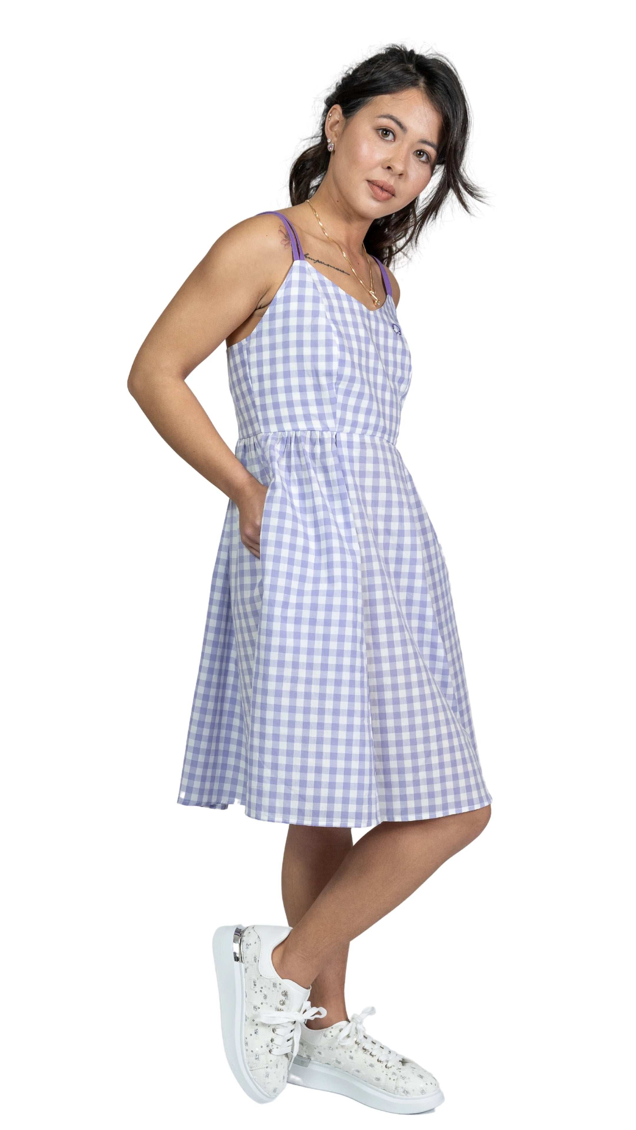 Effortless Summer Style: Sustainable Lavender Gingham Mini Dress - DressKaree