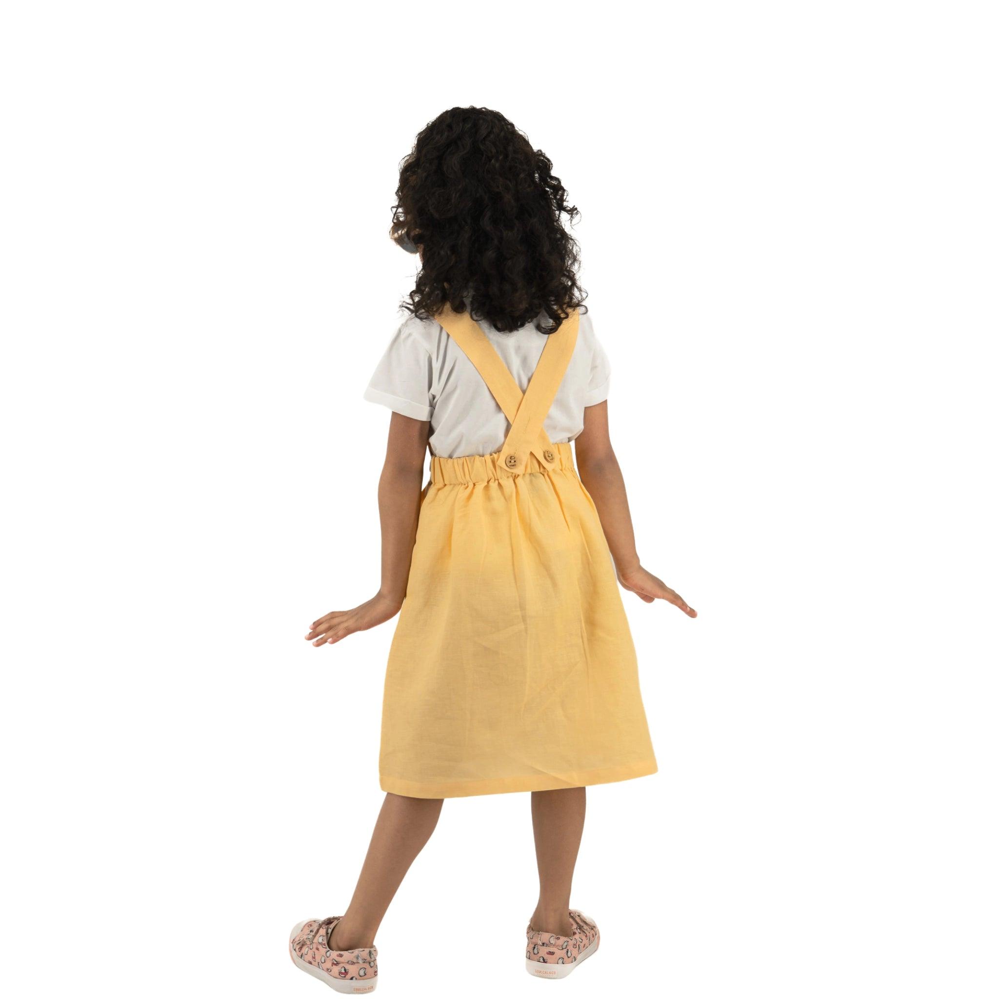 Elegant Golden Fleece Linen Pinafore - DressKaree