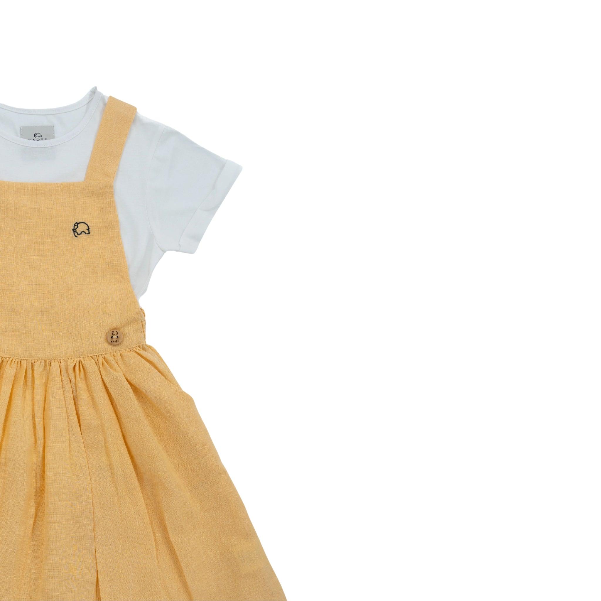 Elegant Golden Fleece Linen Pinafore - DressKaree