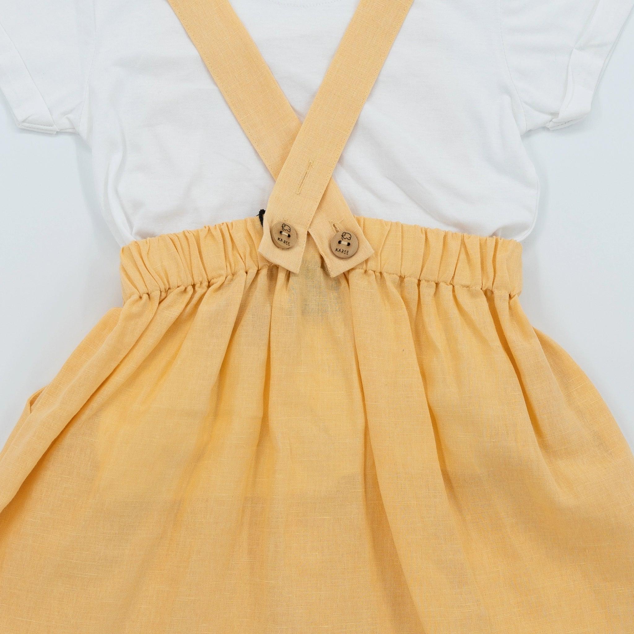 Elegant Golden Fleece Linen Pinafore - DressKaree