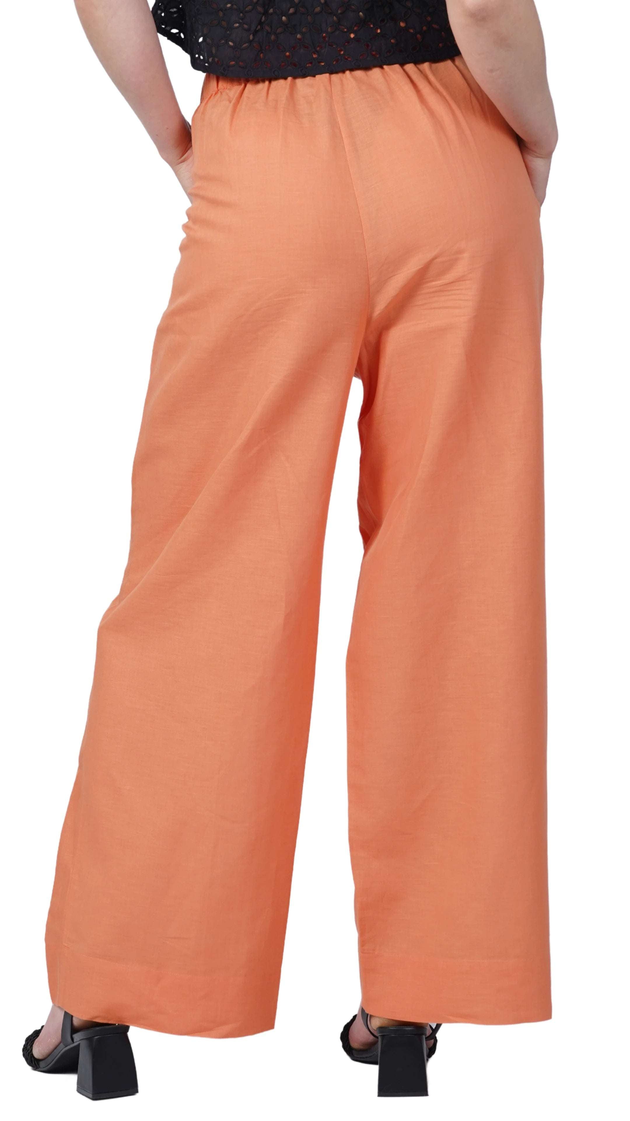 Embolden Your Look with Sustainable Luxury: Deep Saffron Wide Leg Linen Trousers - TrousersKaree