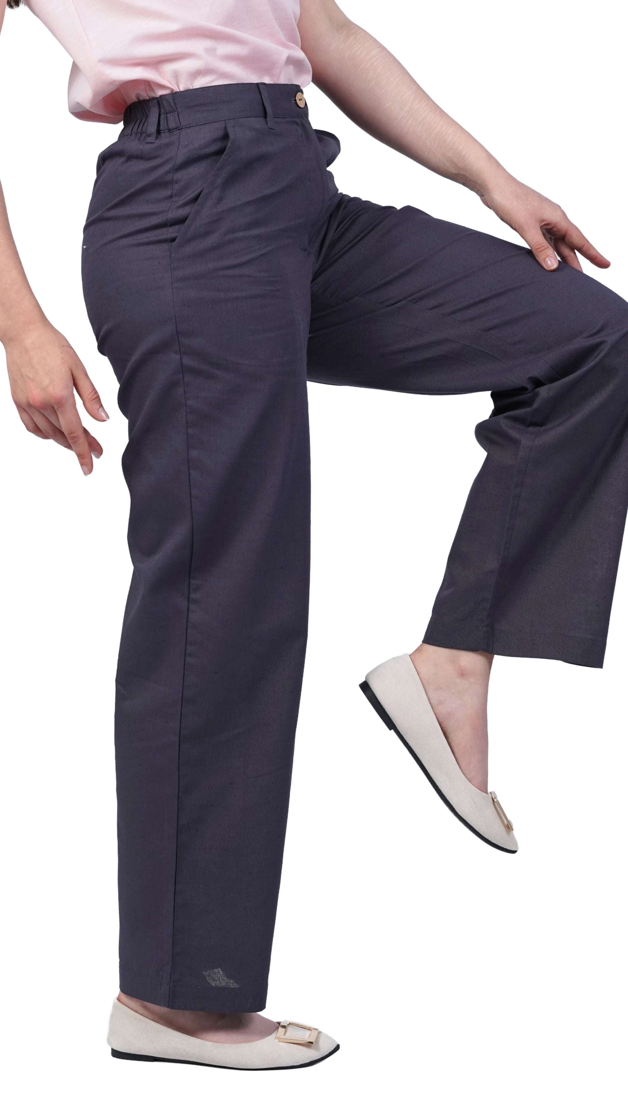 Embrace Tranquil Sophistication with Sustainability: Grey Serenity Cotton Linen Trousers - TrousersKaree