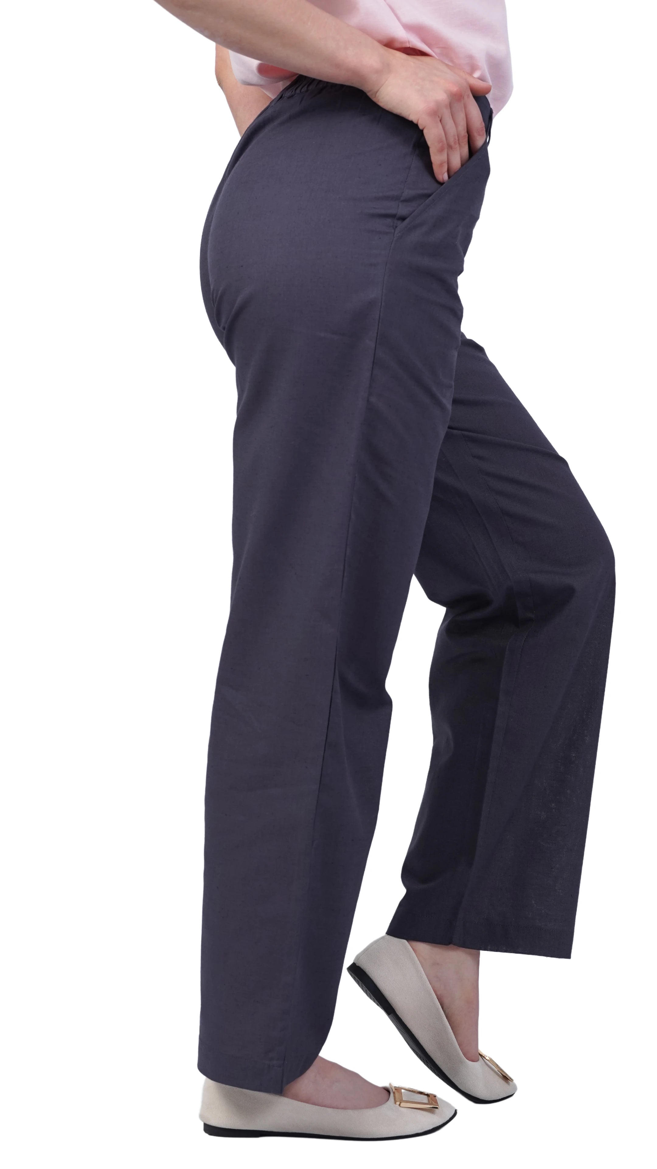 Embrace Tranquil Sophistication with Sustainability: Grey Serenity Cotton Linen Trousers - TrousersKaree