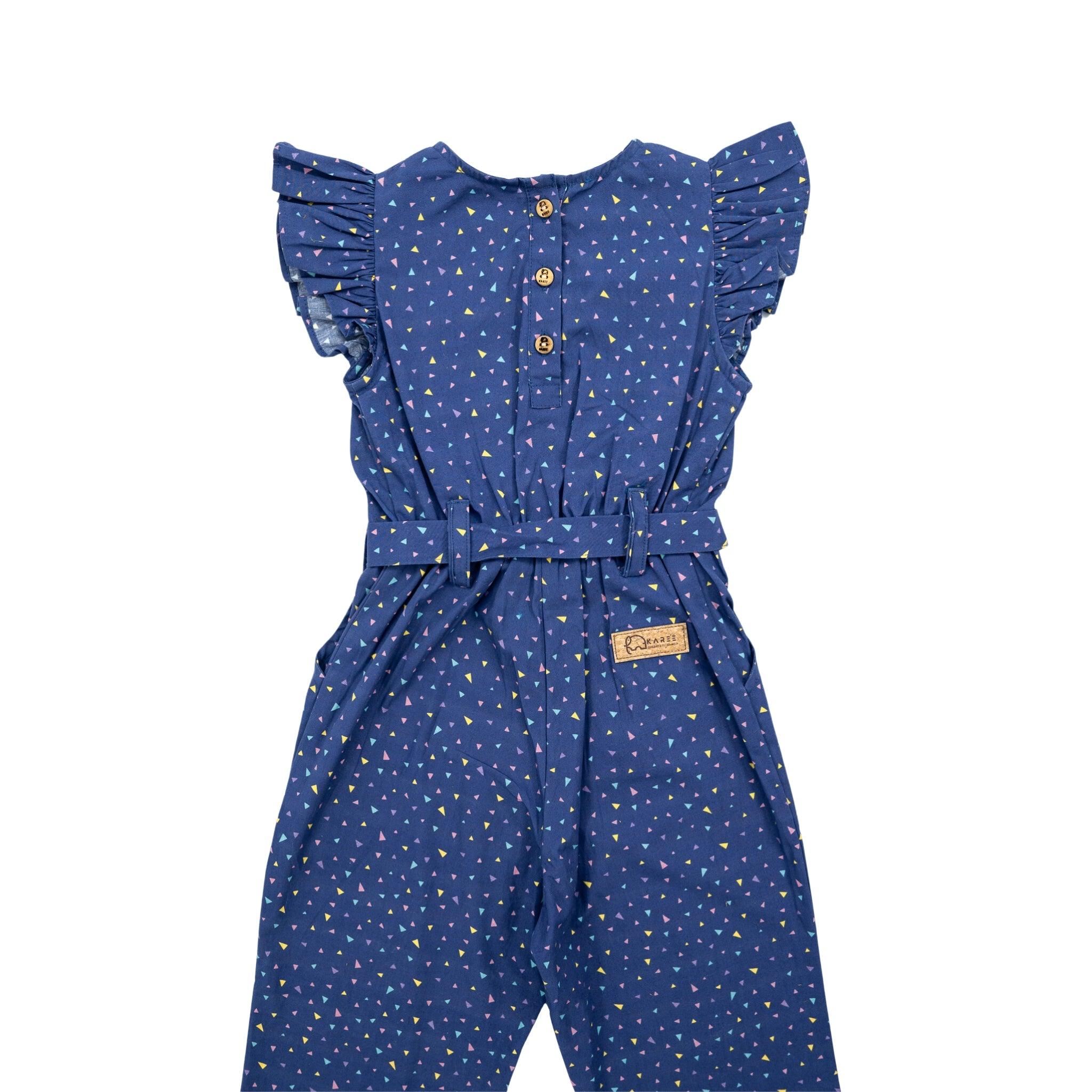 Estate Blue Cotton Jumpsuit for girls - JumpsuitsKaree