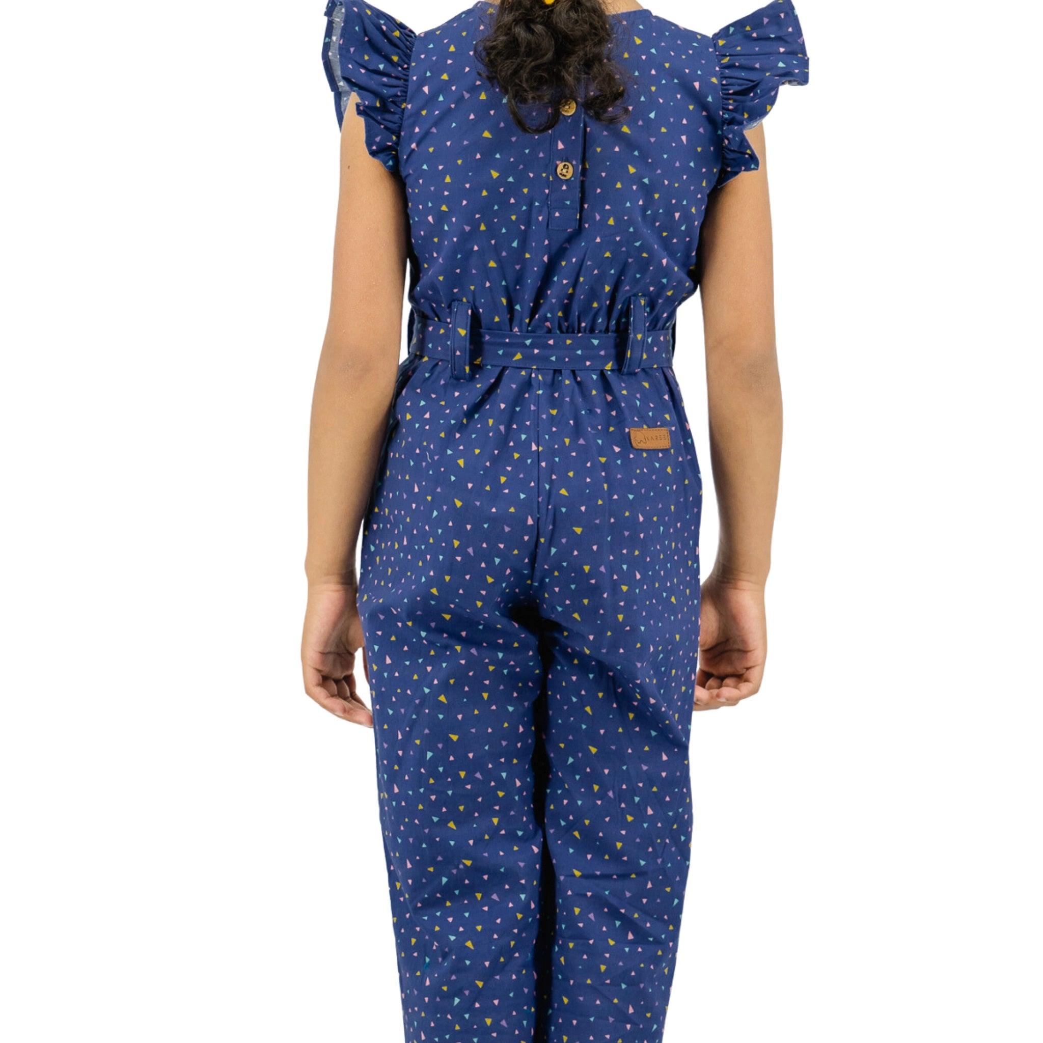 Estate Blue Cotton Jumpsuit for girls - JumpsuitsKaree