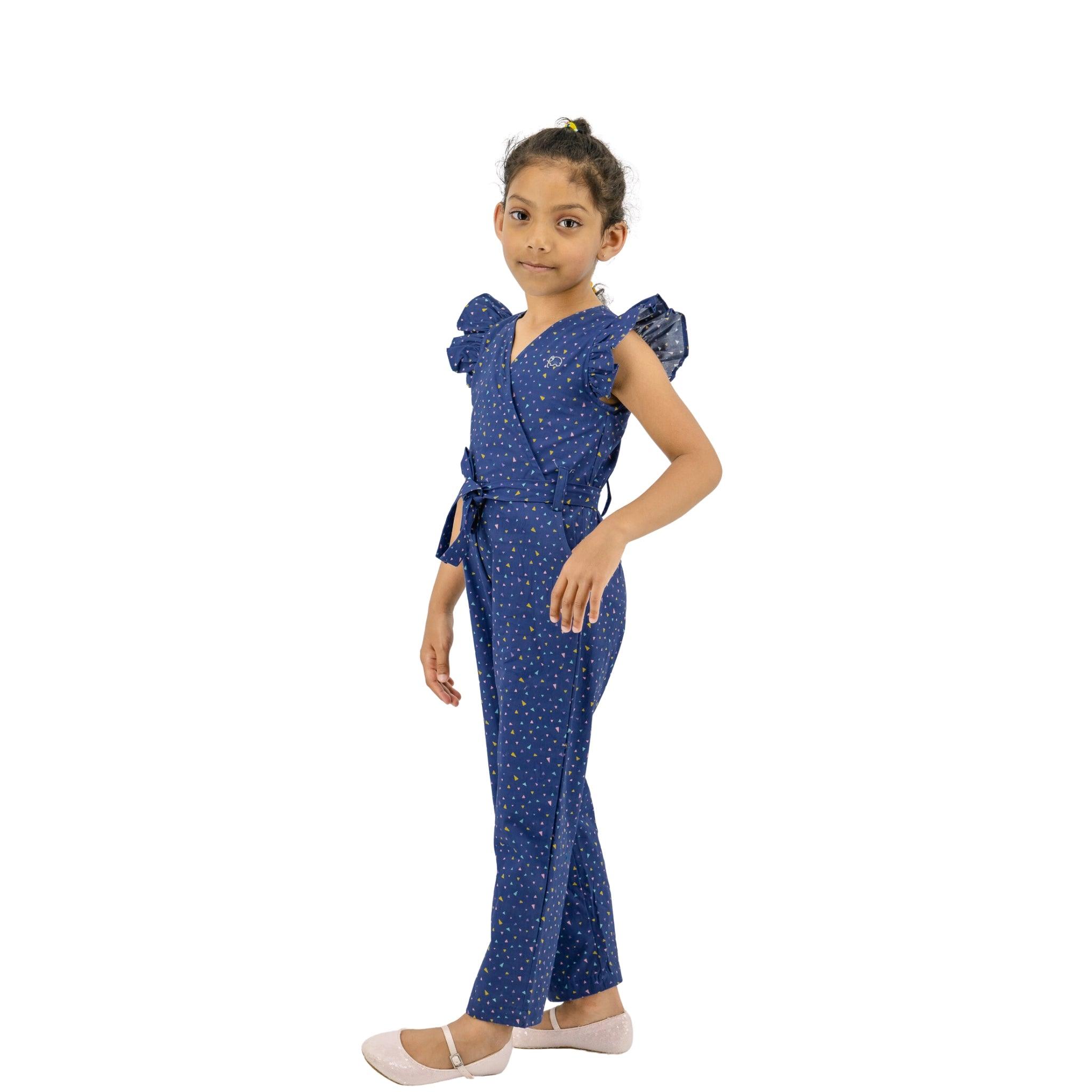 Estate Blue Cotton Jumpsuit for girls - JumpsuitsKaree