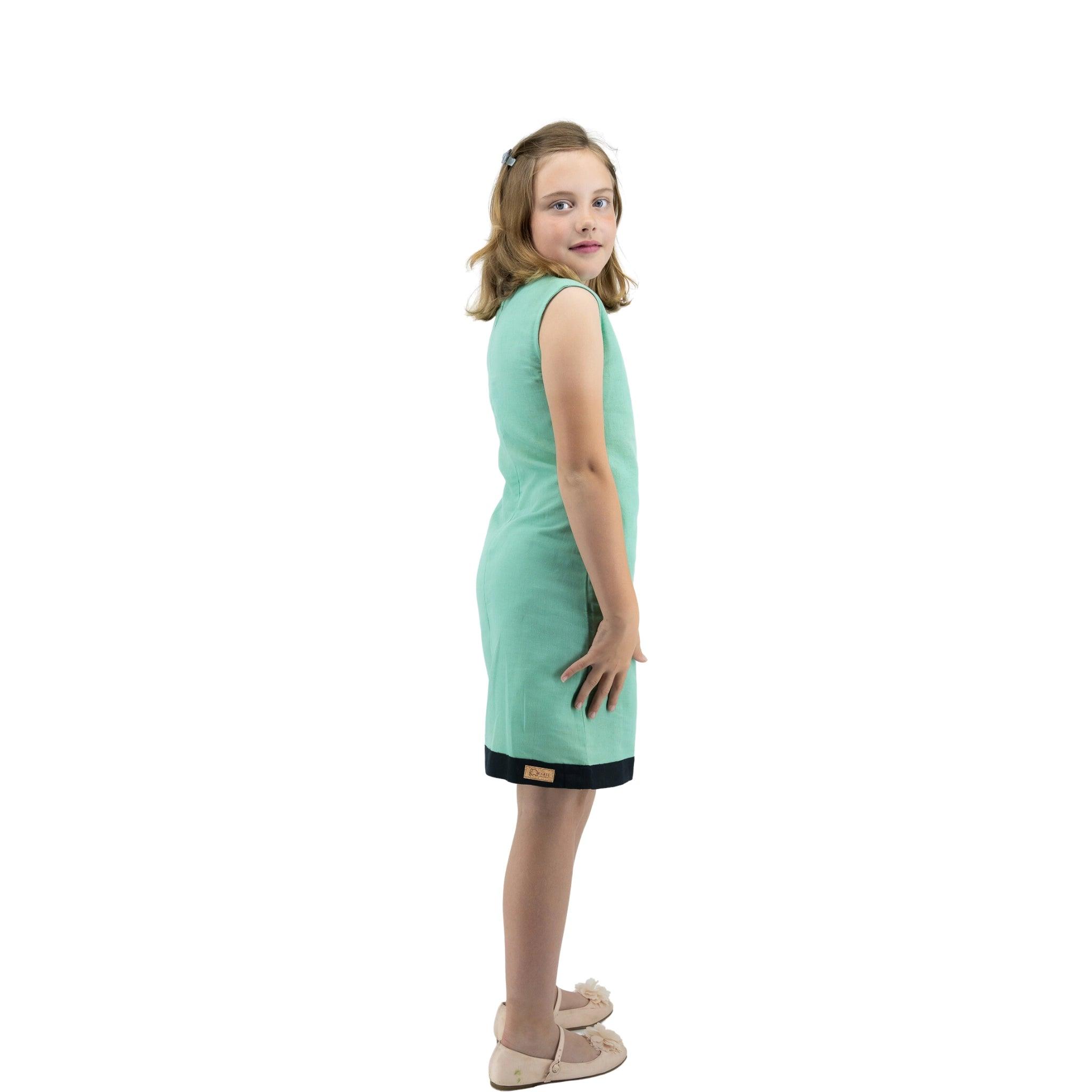 Ethically Made Magic: Neptune Green Linen Cotton Frock - DressKaree
