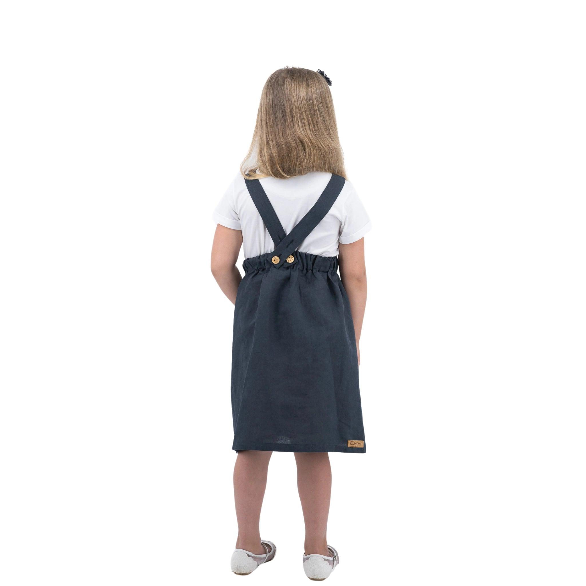 Girls' Elegant Ebony Linen Pinafore - DressKaree
