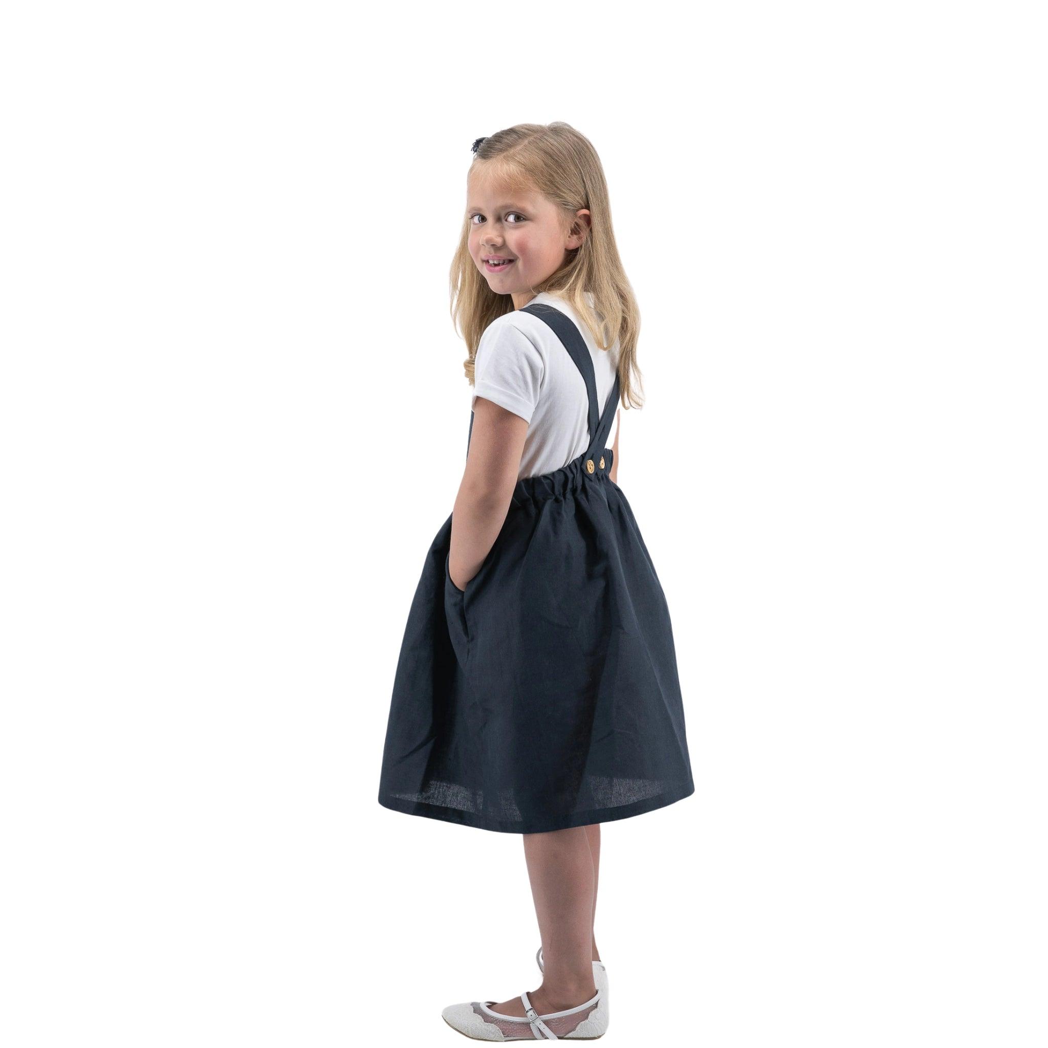 Girls' Elegant Ebony Linen Pinafore - DressKaree