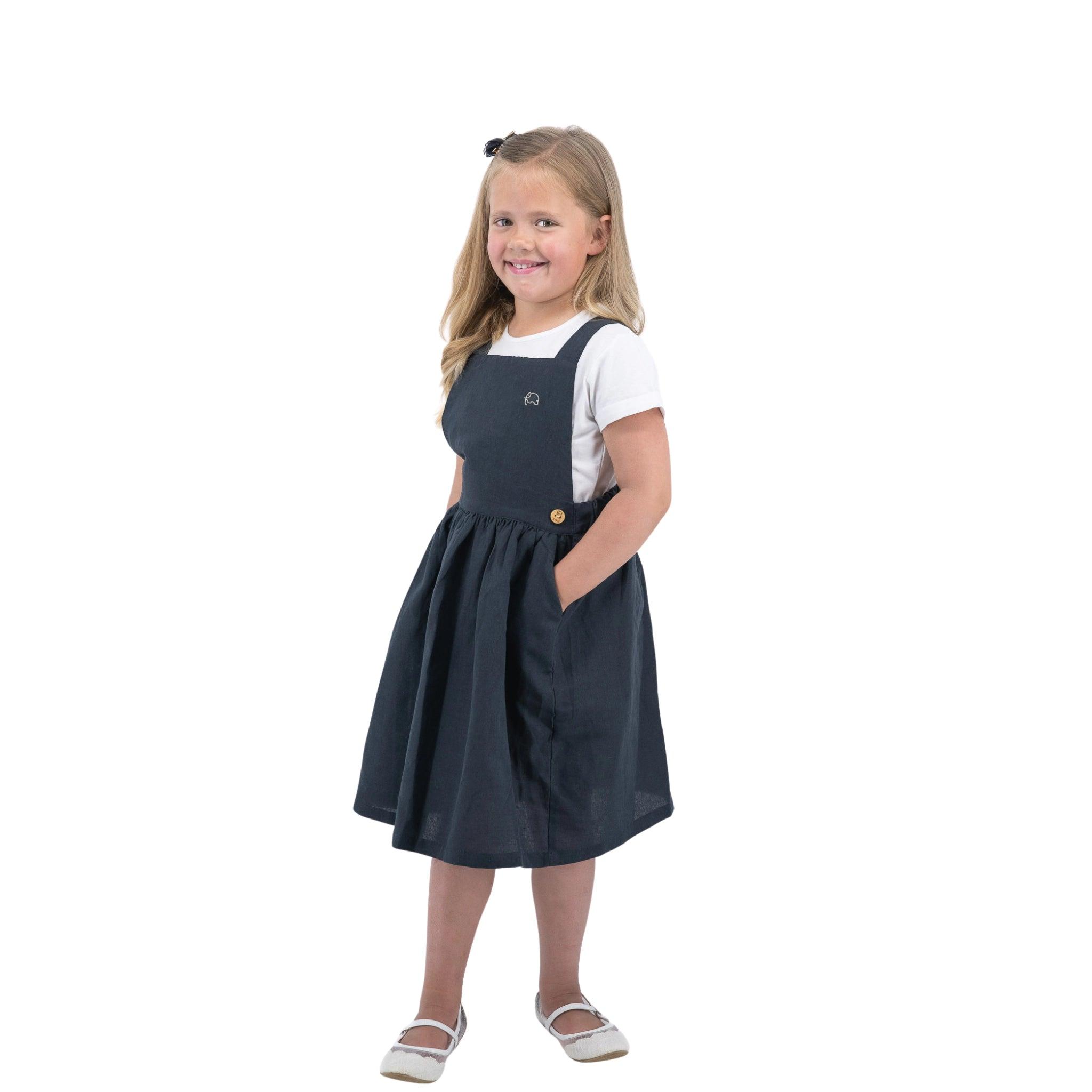 Girls' Elegant Ebony Linen Pinafore - DressKaree