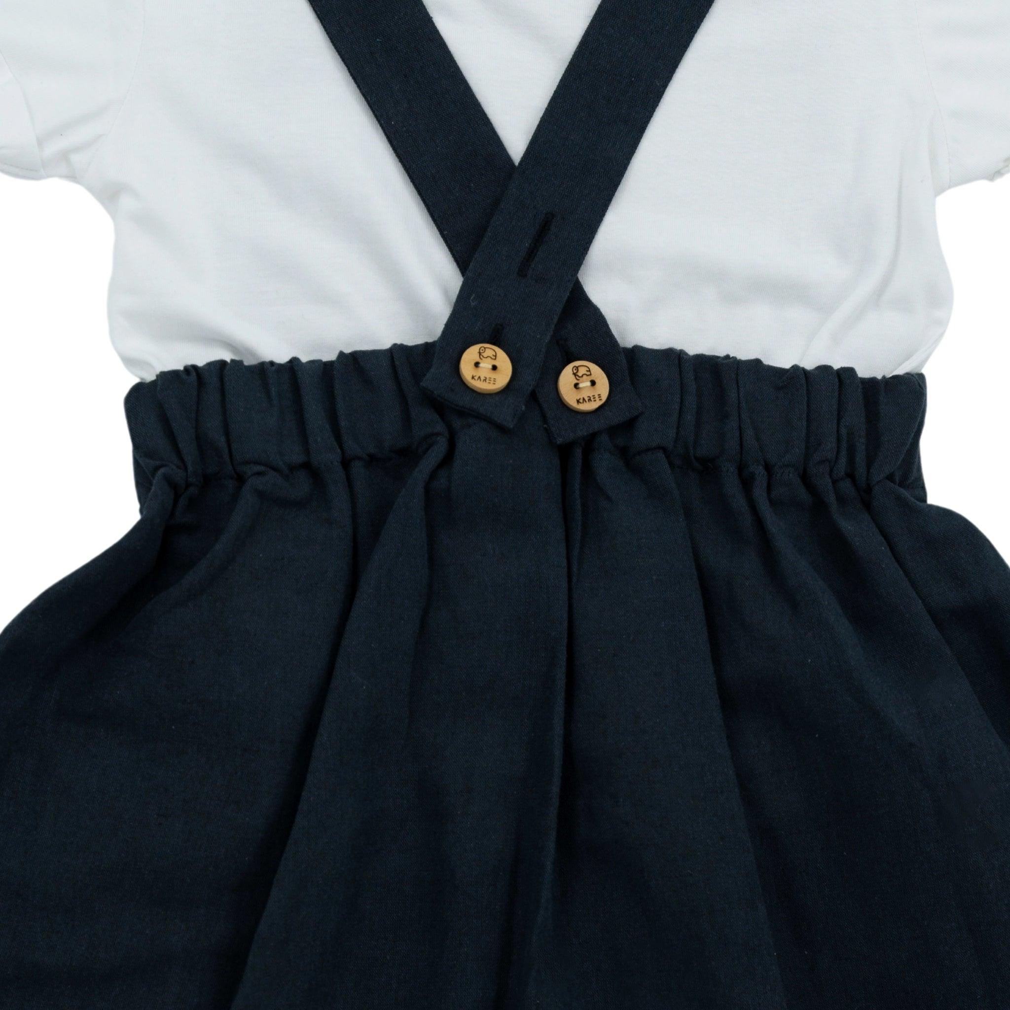 Girls' Elegant Ebony Linen Pinafore - DressKaree