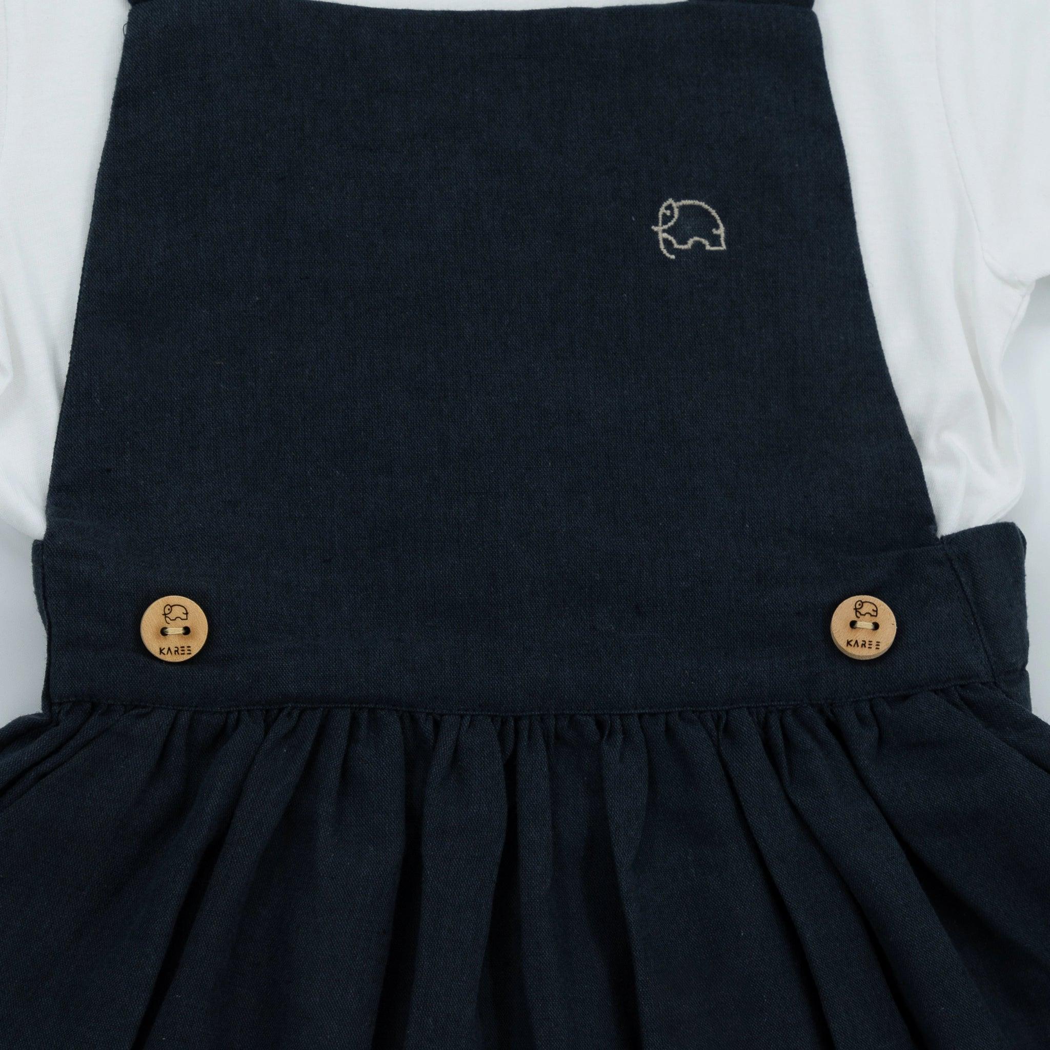 Girls' Elegant Ebony Linen Pinafore - DressKaree