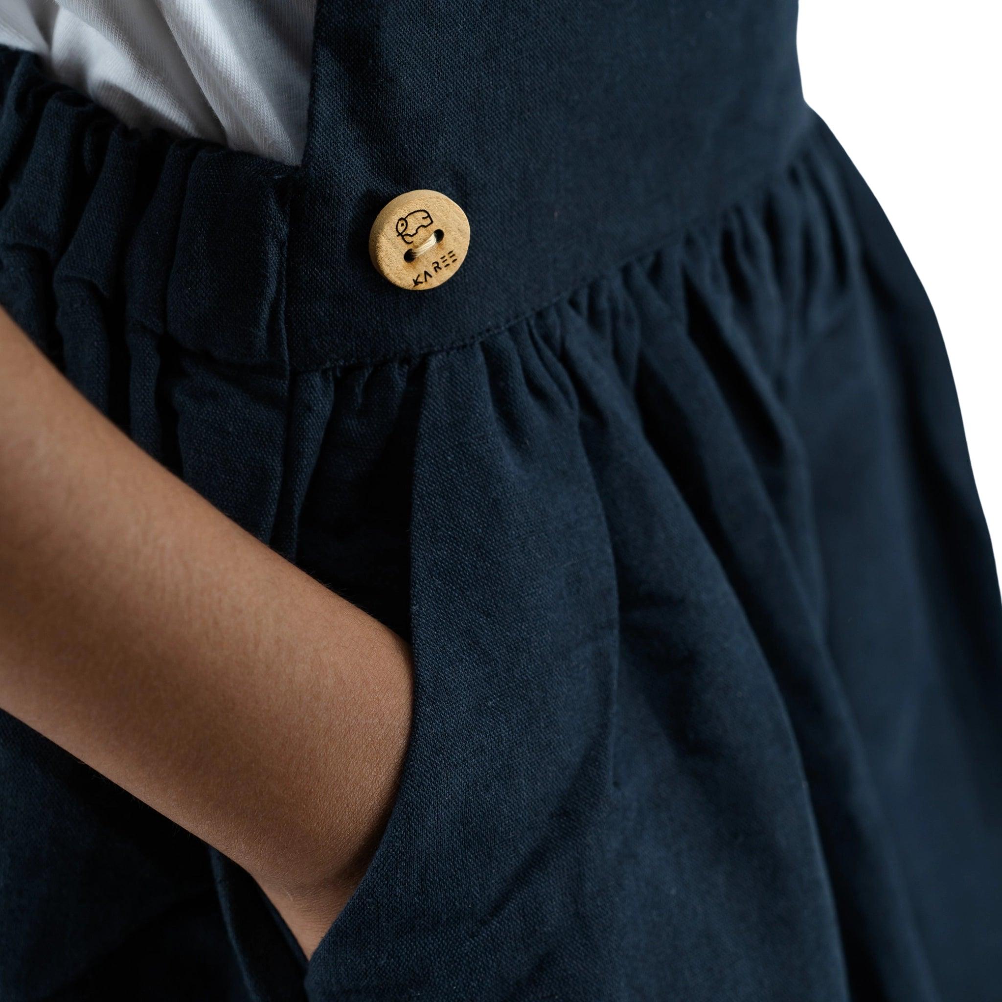 Girls' Elegant Ebony Linen Pinafore - DressKaree