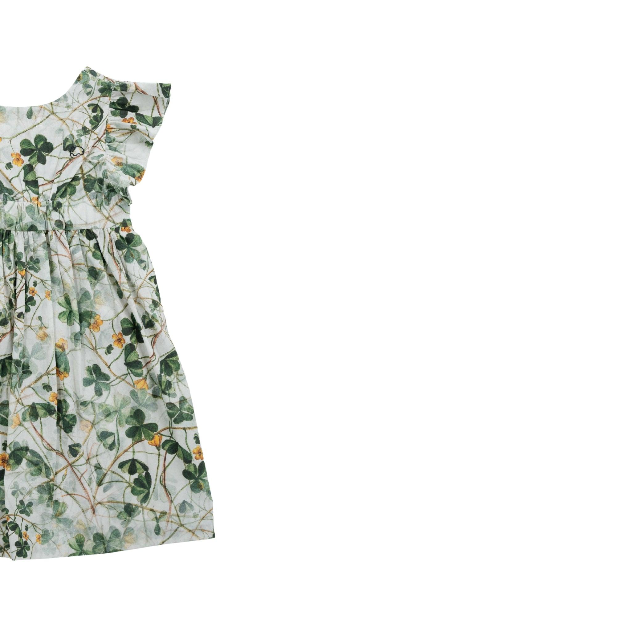 Green Floral Cotton Dress for Girls - DressKaree