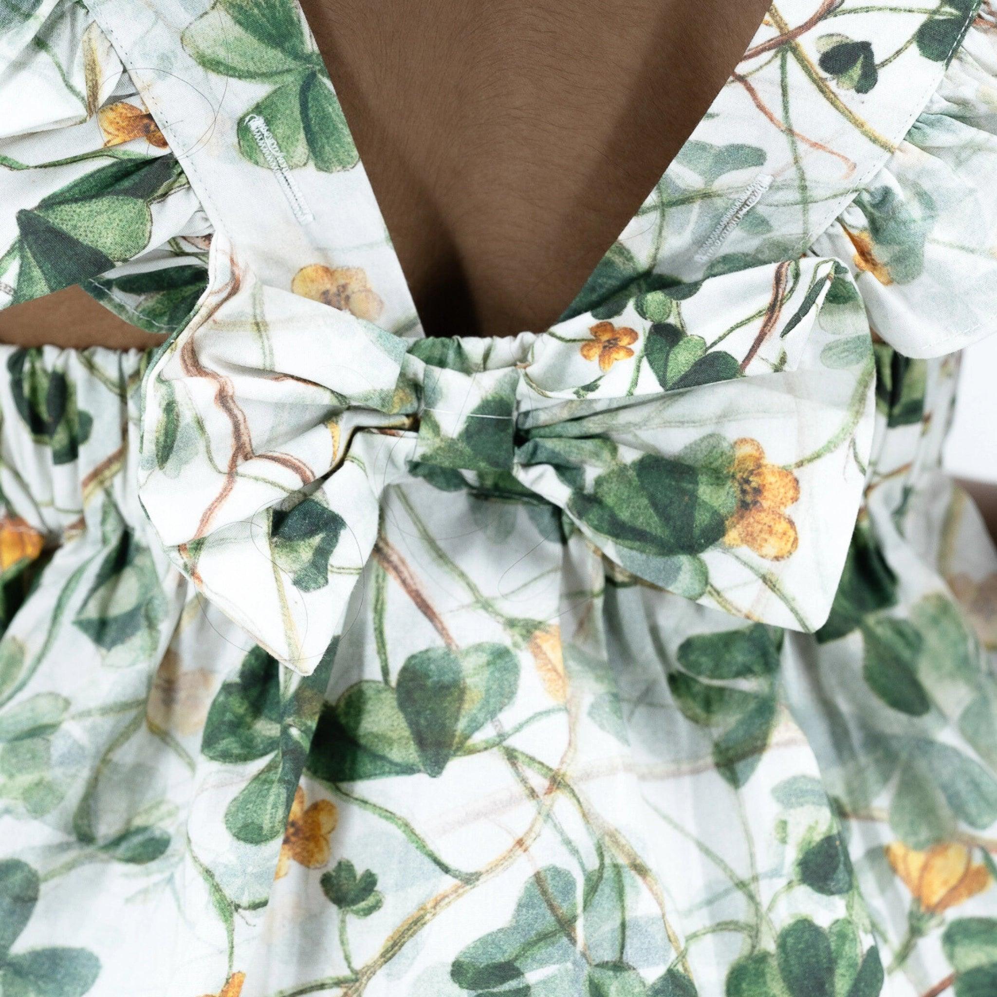 Green Floral Cotton Dress for Girls - DressKaree
