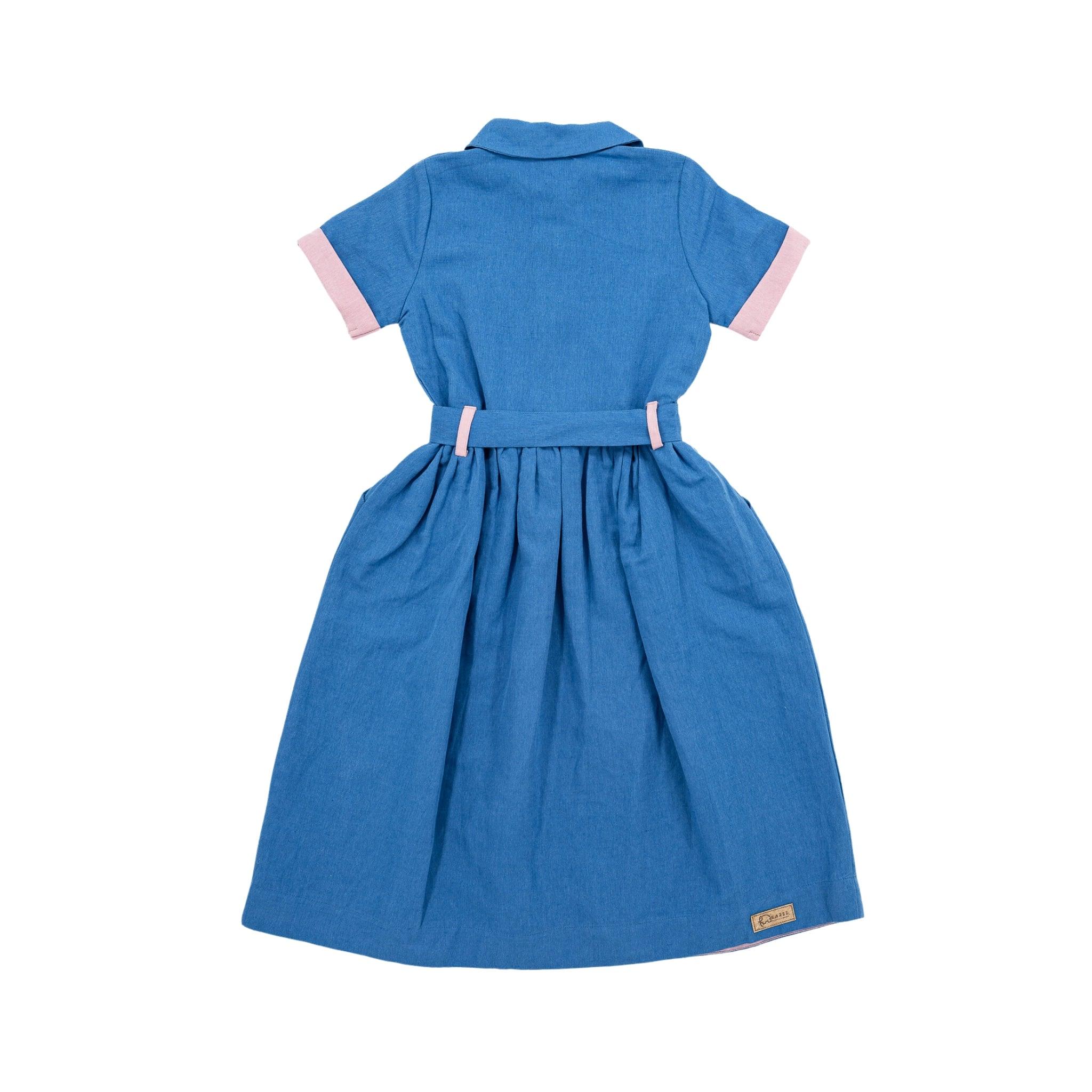 Parisian Blue Linen Dress for Girls - DressKaree
