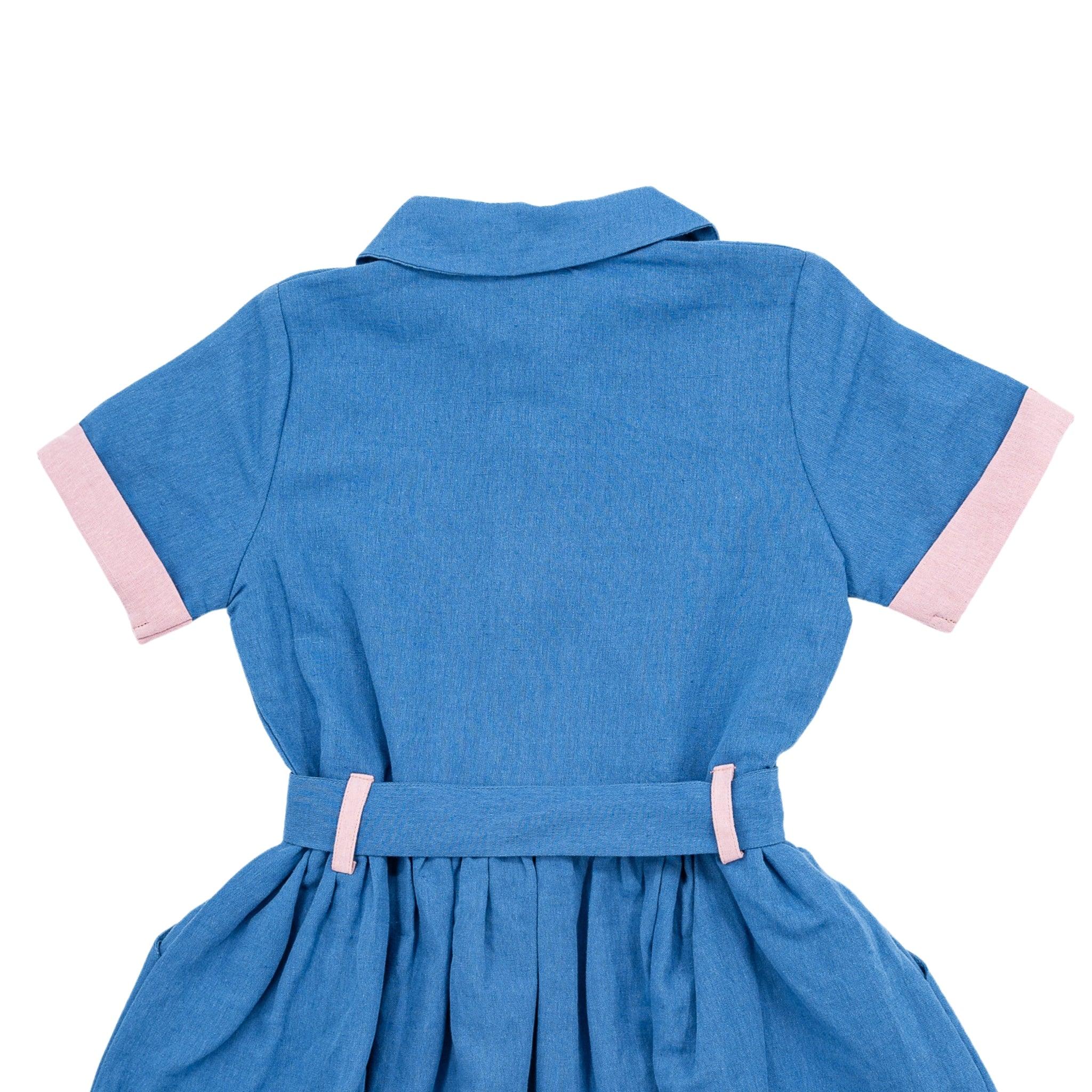 Parisian Blue Linen Dress for Girls - DressKaree