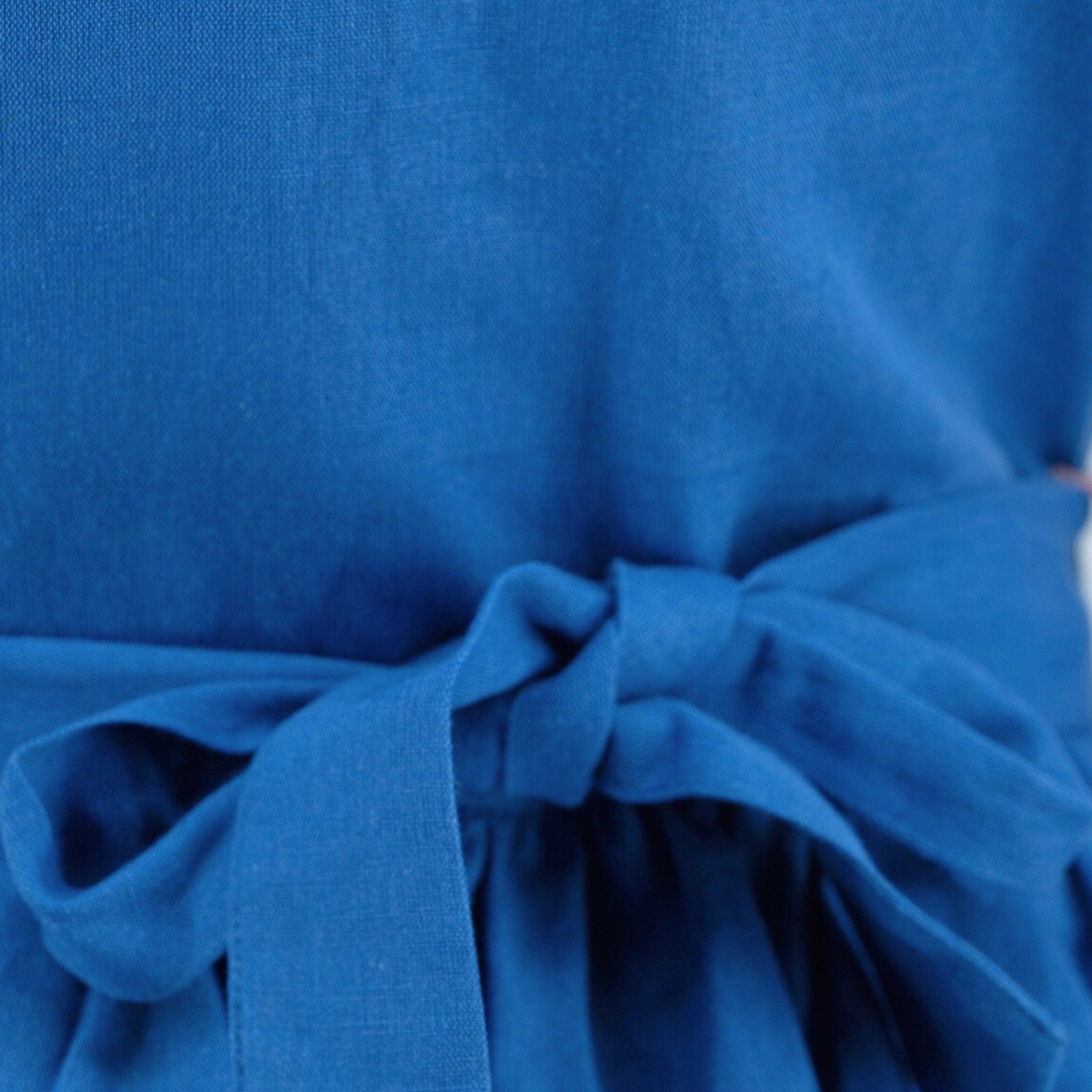 Parisian Blue Linen Dress for Girls - DressKaree