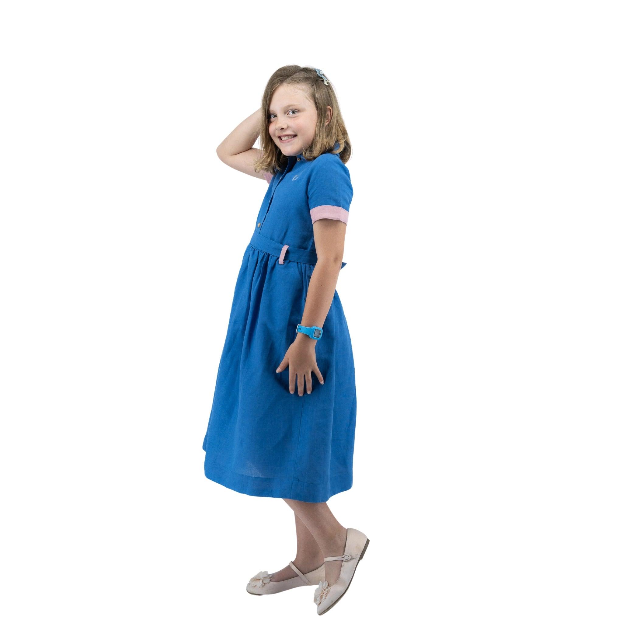 Parisian Blue Linen Dress for Girls - DressKaree