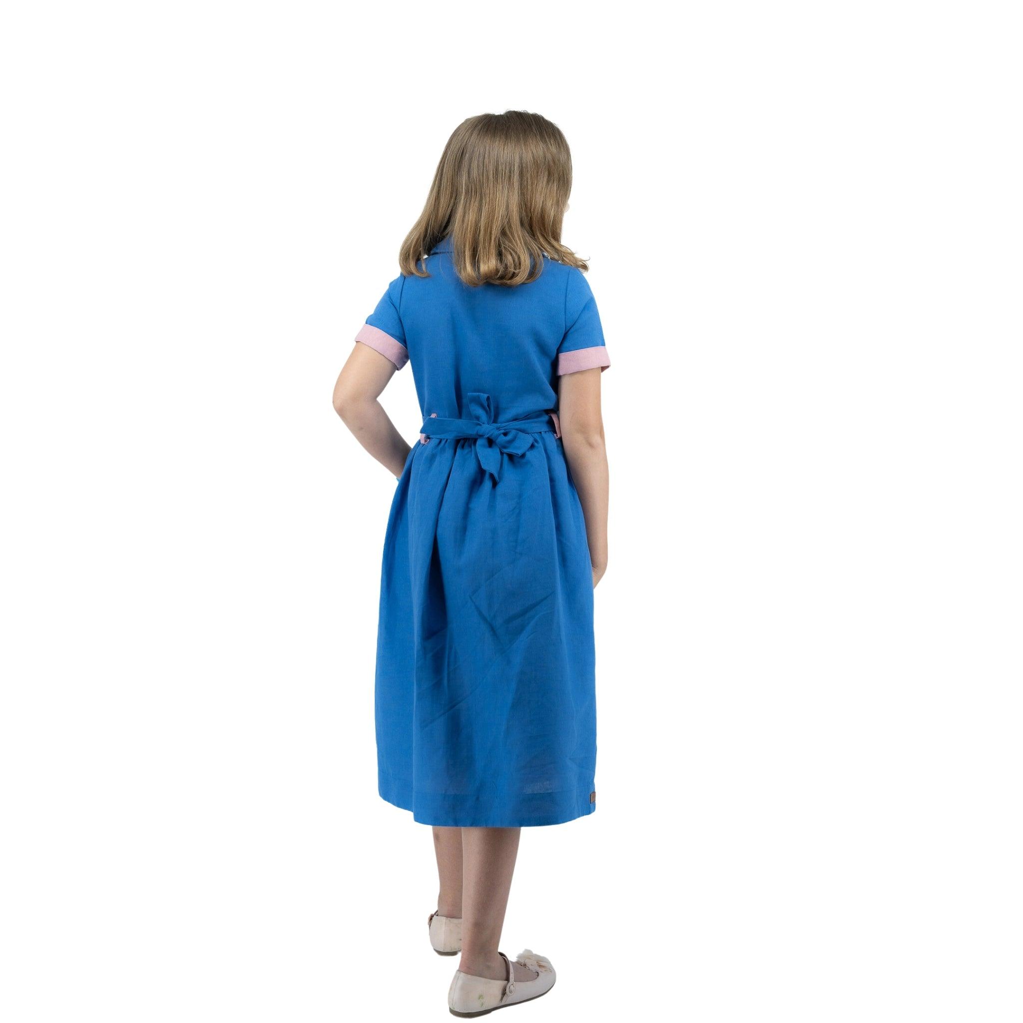 Parisian Blue Linen Dress for Girls - DressKaree