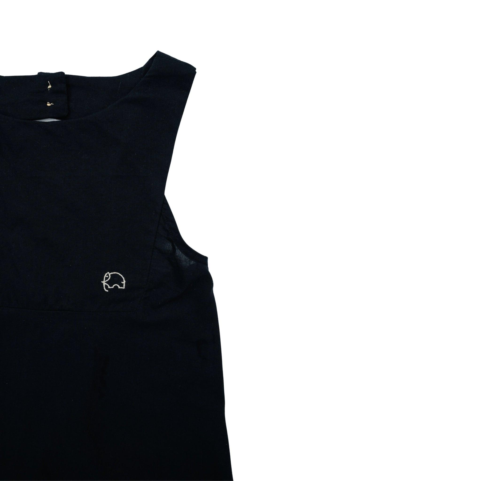 Playful and Sustainable: Black Cotton Bib Neck Top for Girls - TopsKaree