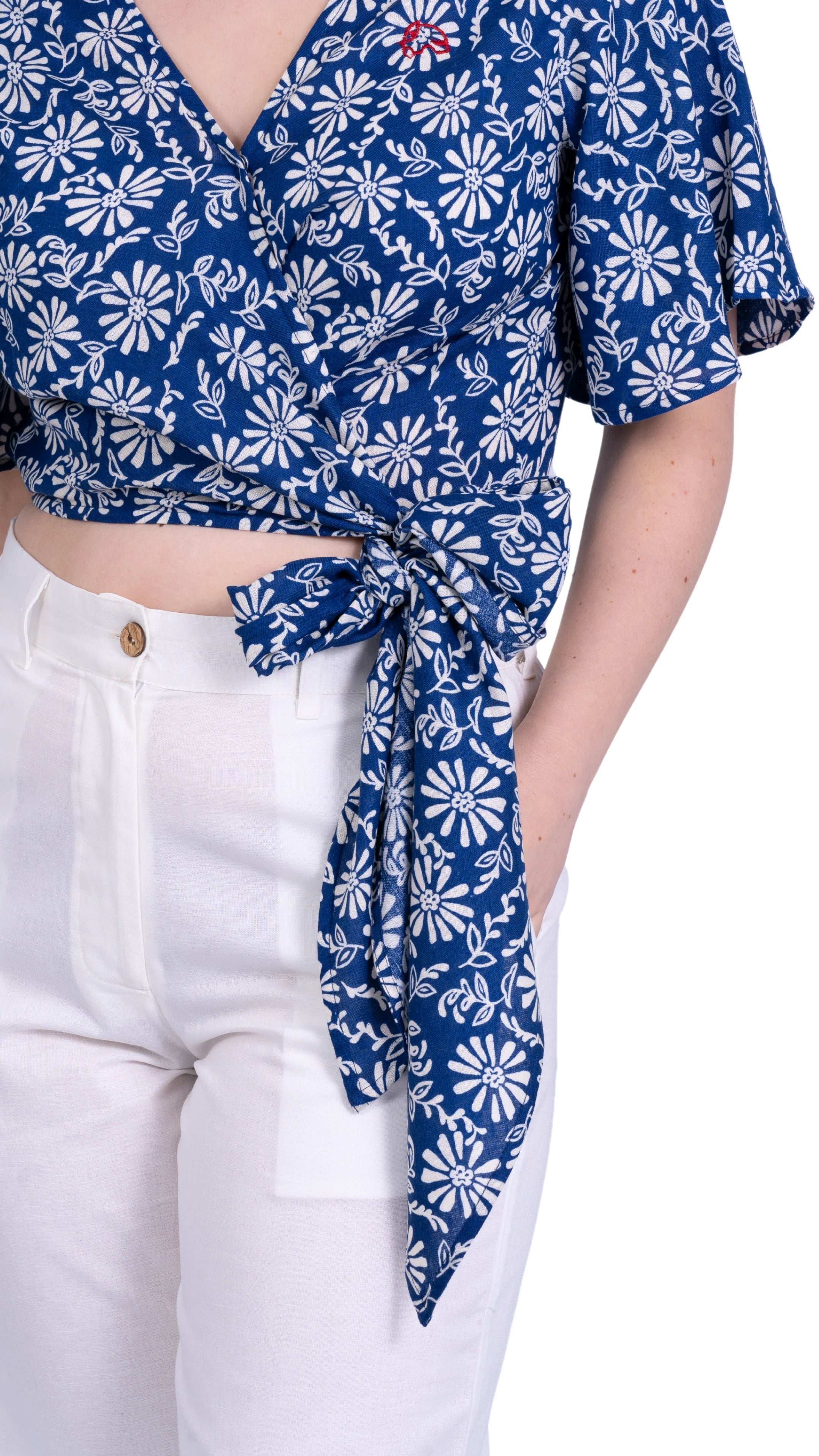 SereneBloom Women's Eco - Friendly Wrap Top - Blue Bliss - TopsKaree