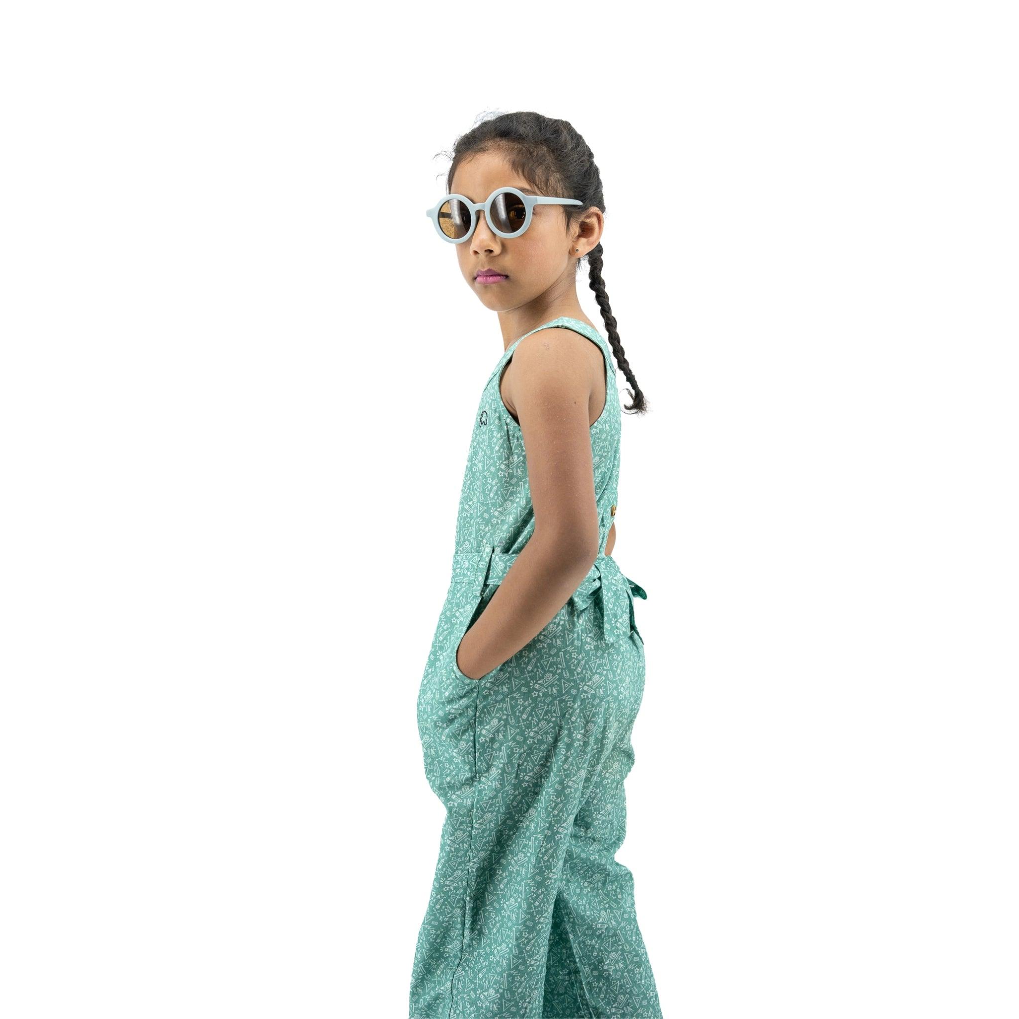 Smoke Green Cotton Jumpsuit For Girls - JumpsuitsKaree