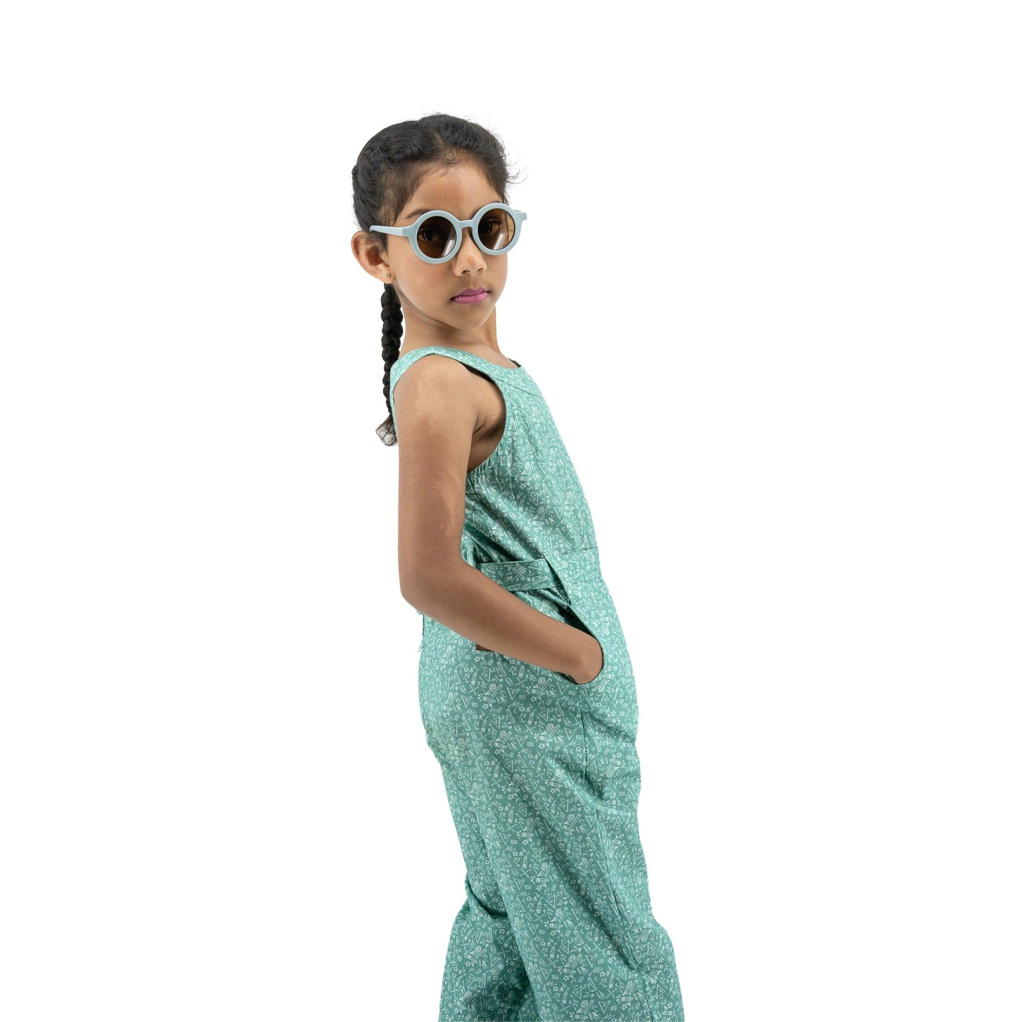 Smoke Green Cotton Jumpsuit For Girls - JumpsuitsKaree