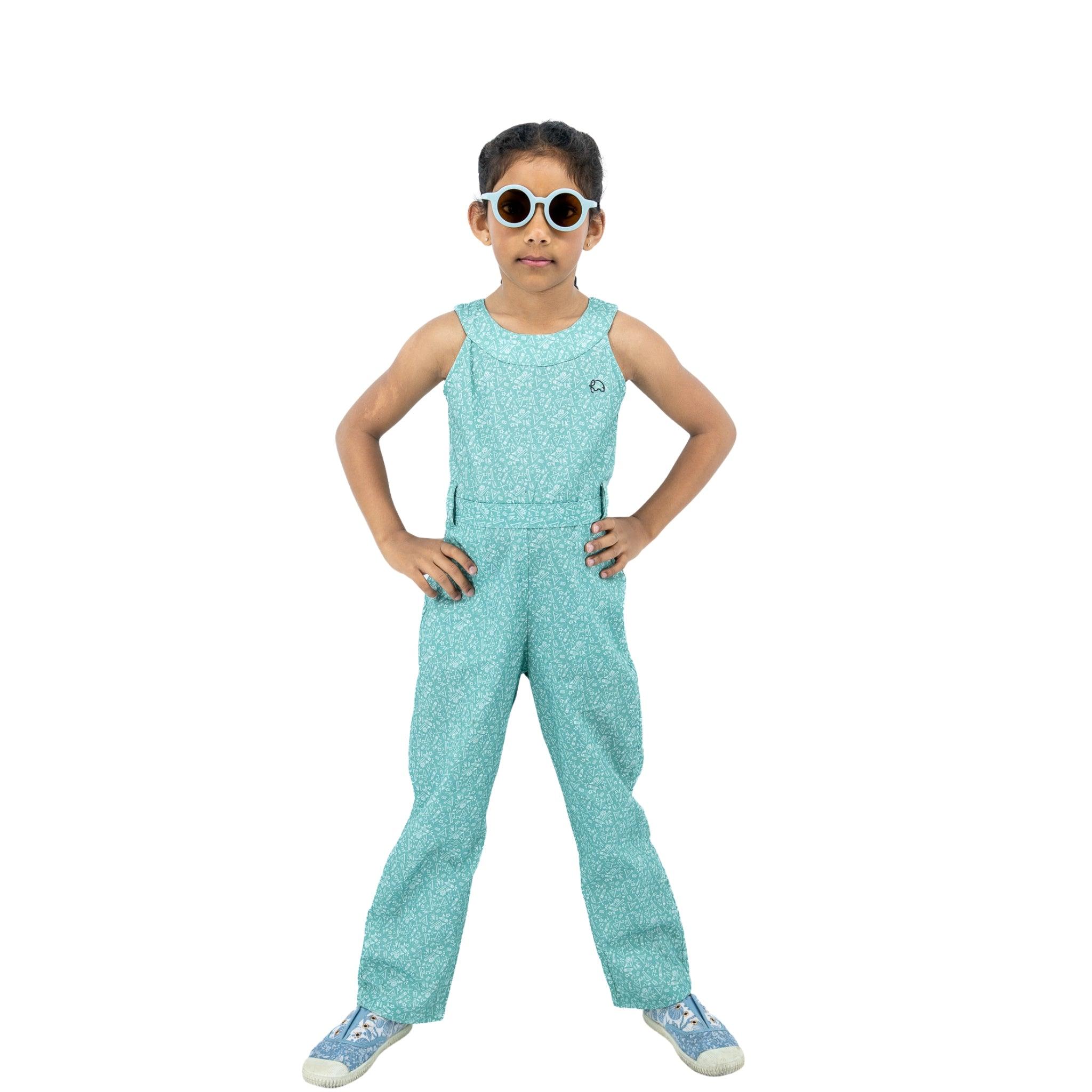 Smoke Green Cotton Jumpsuit For Girls - JumpsuitsKaree