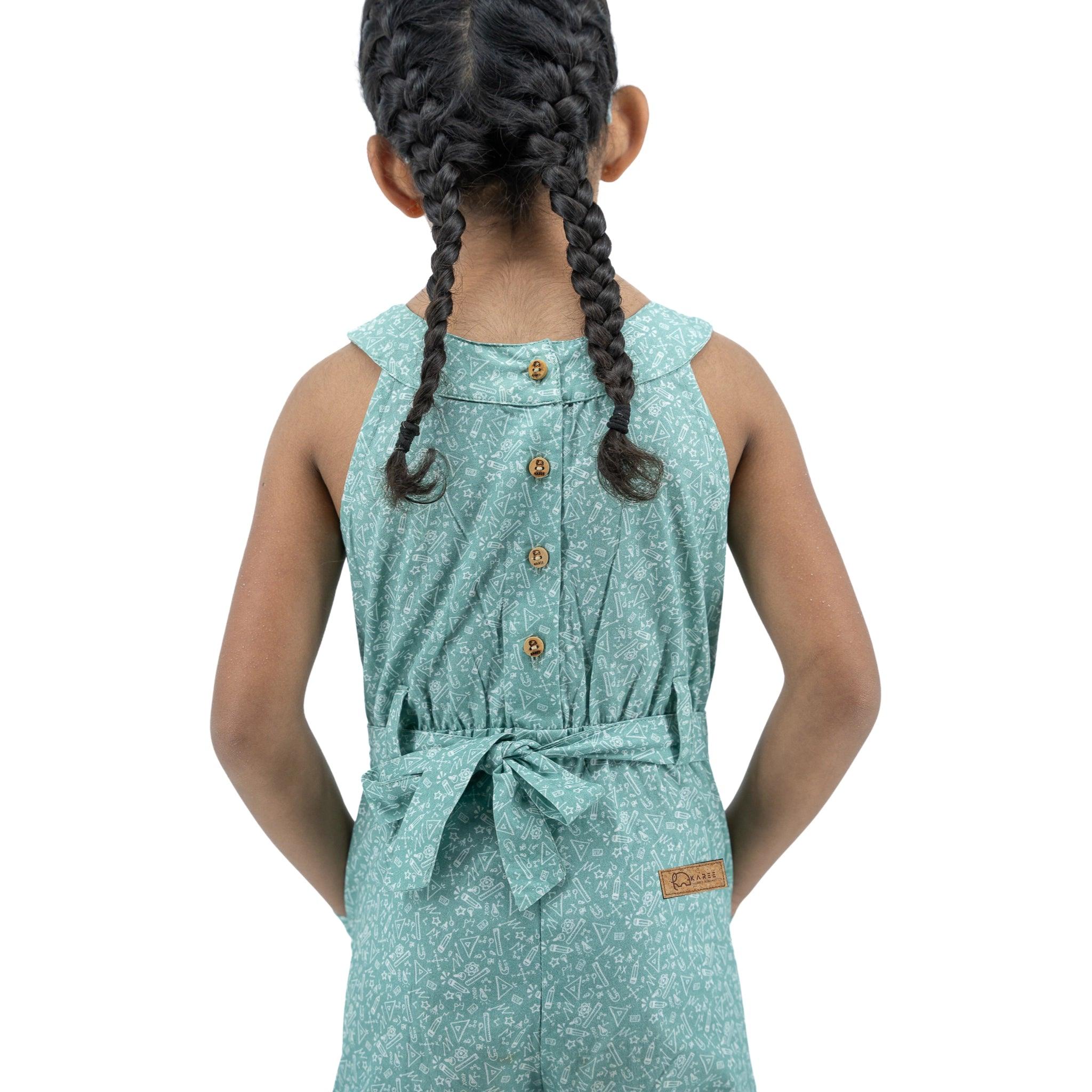 Smoke Green Cotton Jumpsuit For Girls - JumpsuitsKaree