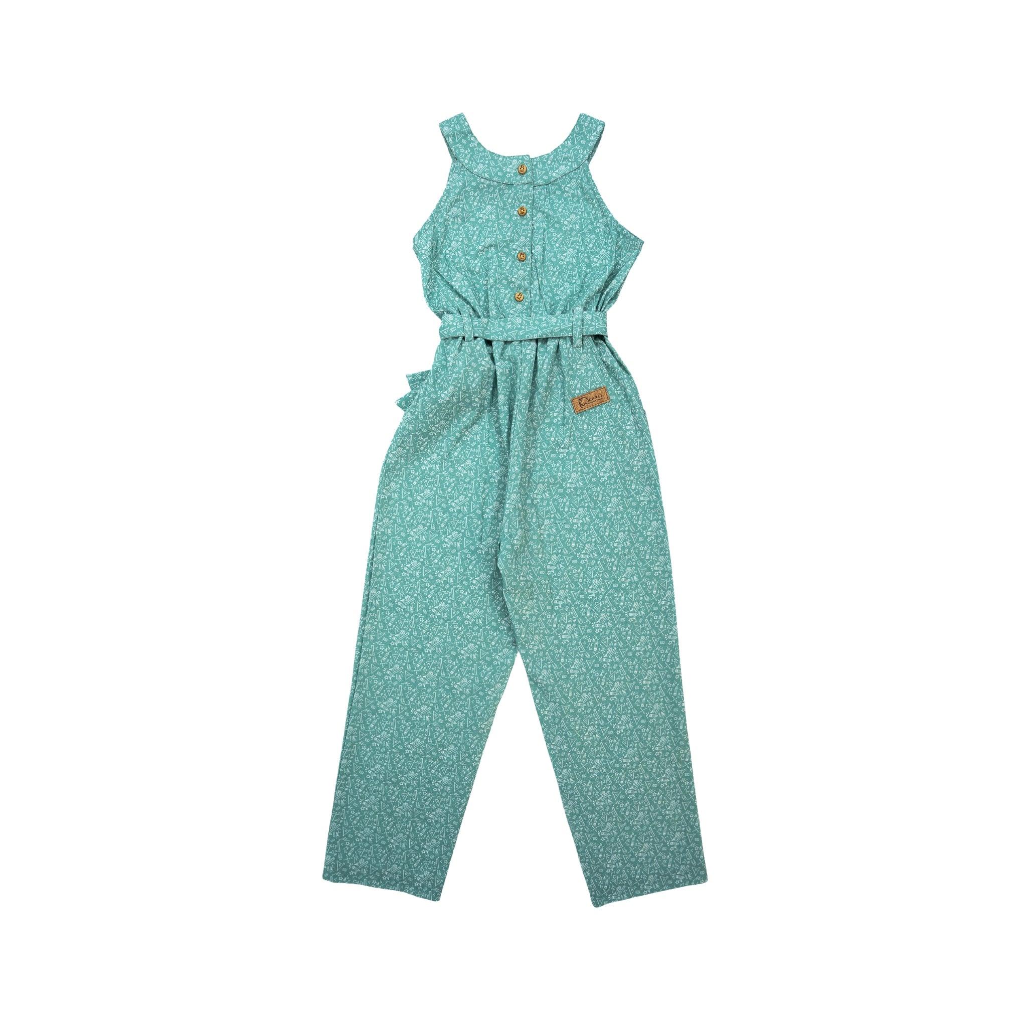 Smoke Green Cotton Jumpsuit For Girls - JumpsuitsKaree