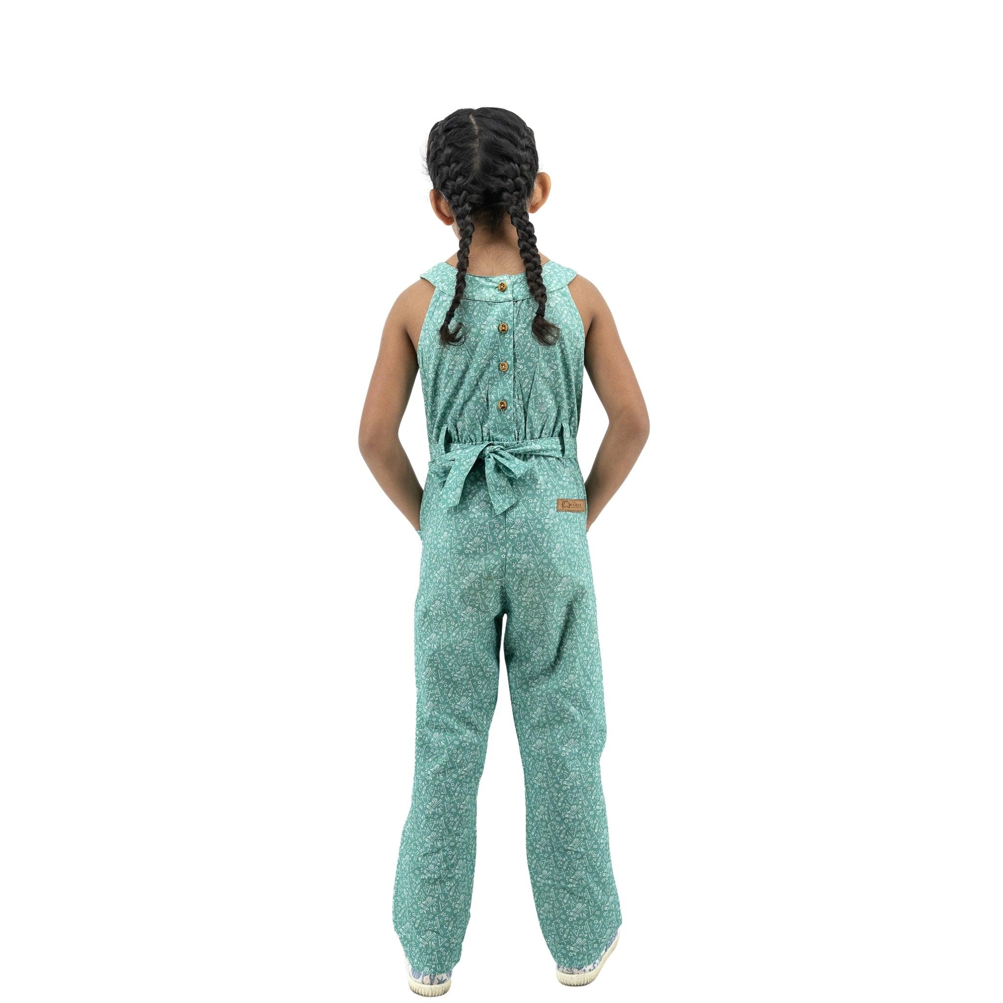 Smoke Green Cotton Jumpsuit For Girls - JumpsuitsKaree