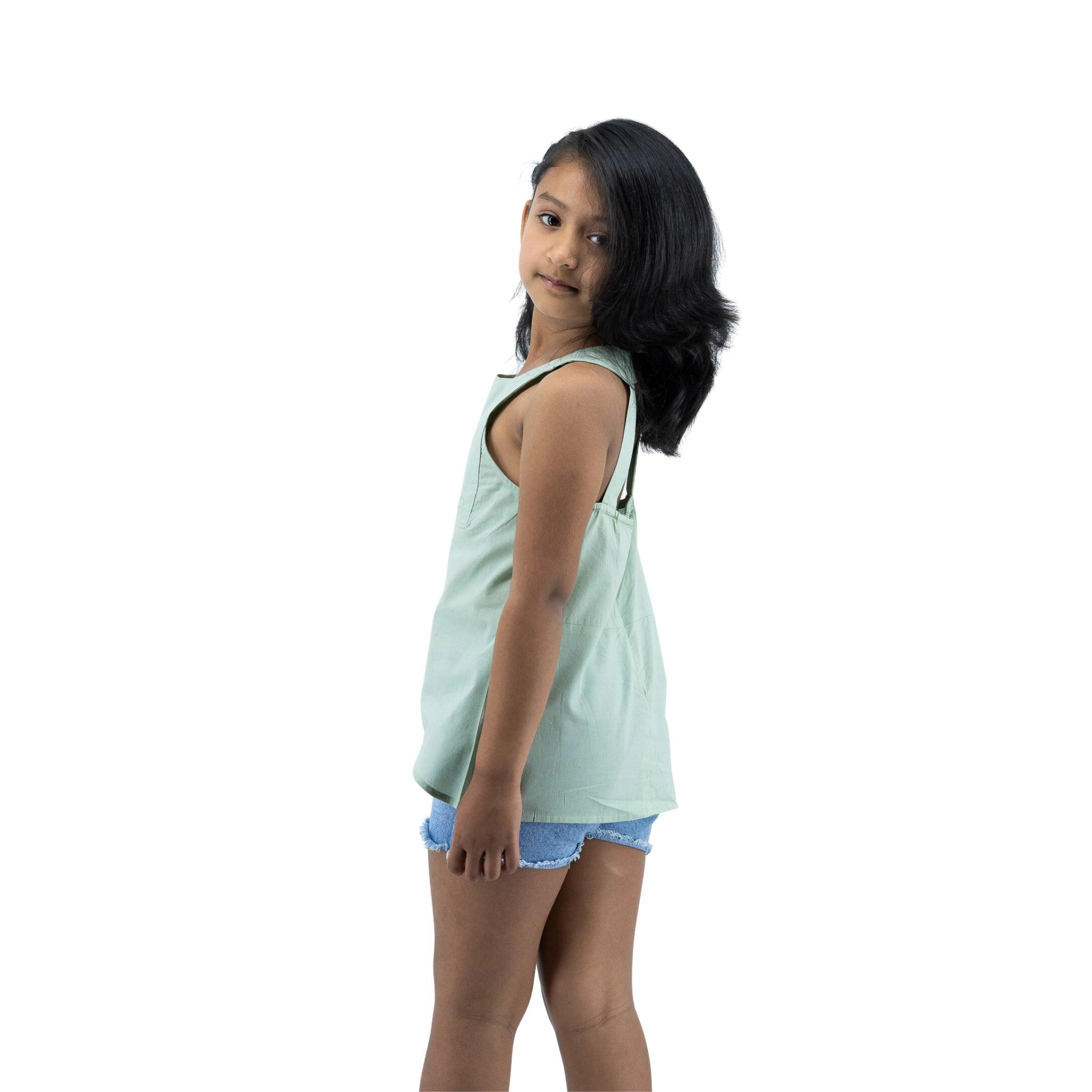 Smoke Green Cotton Kids Top - TopsKaree