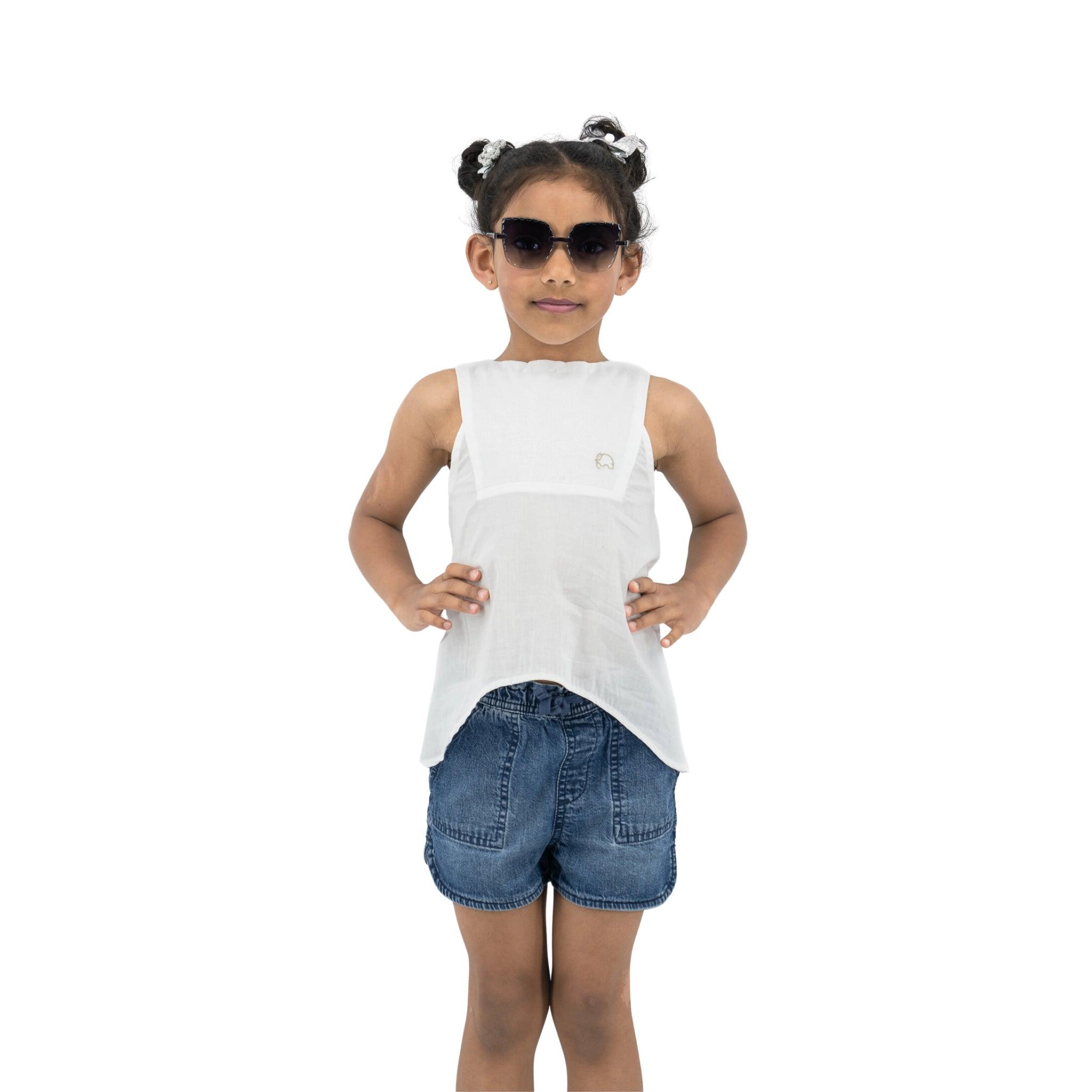 Stylish White Cotton Top for Girls - TopsKaree