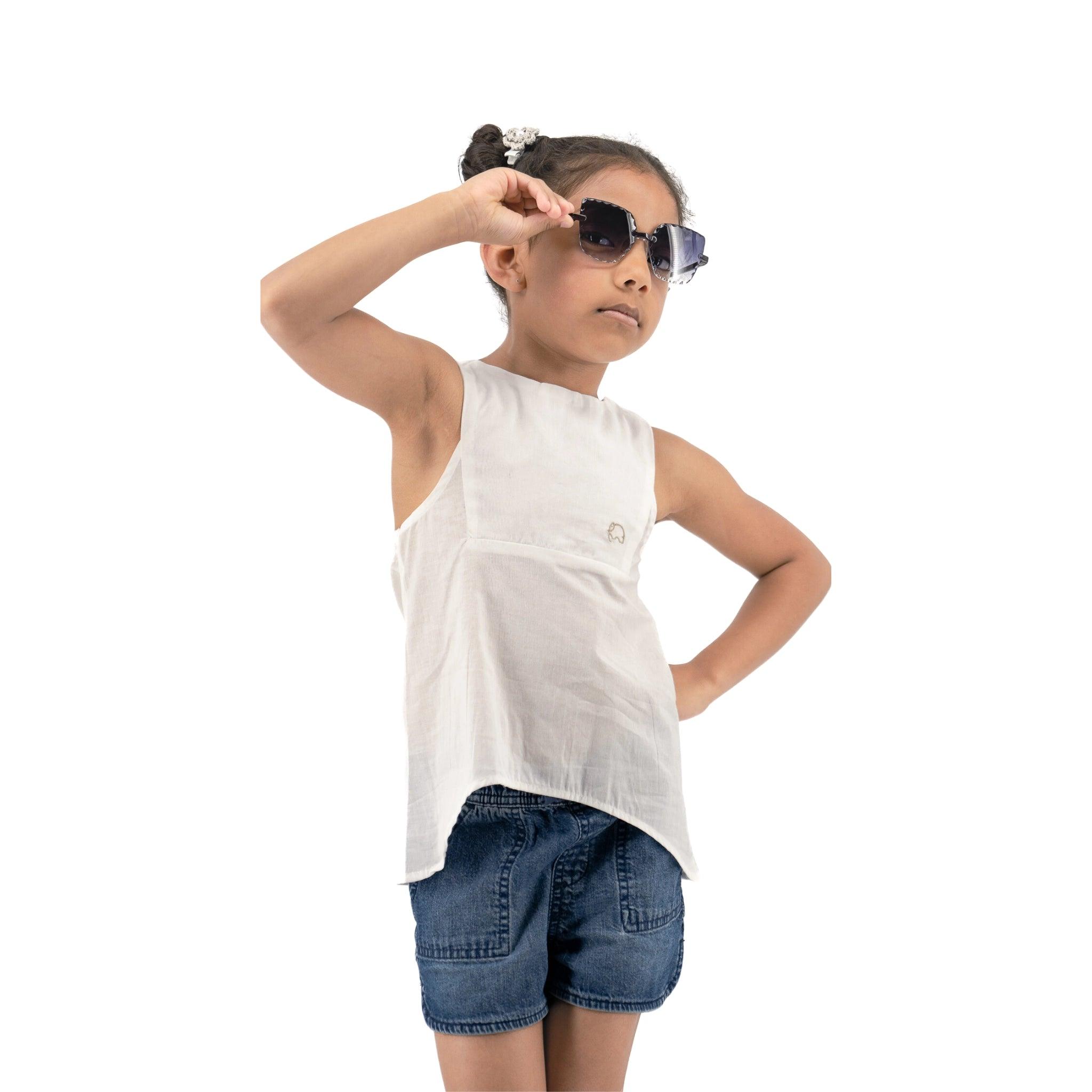 Stylish White Cotton Top for Girls - TopsKaree