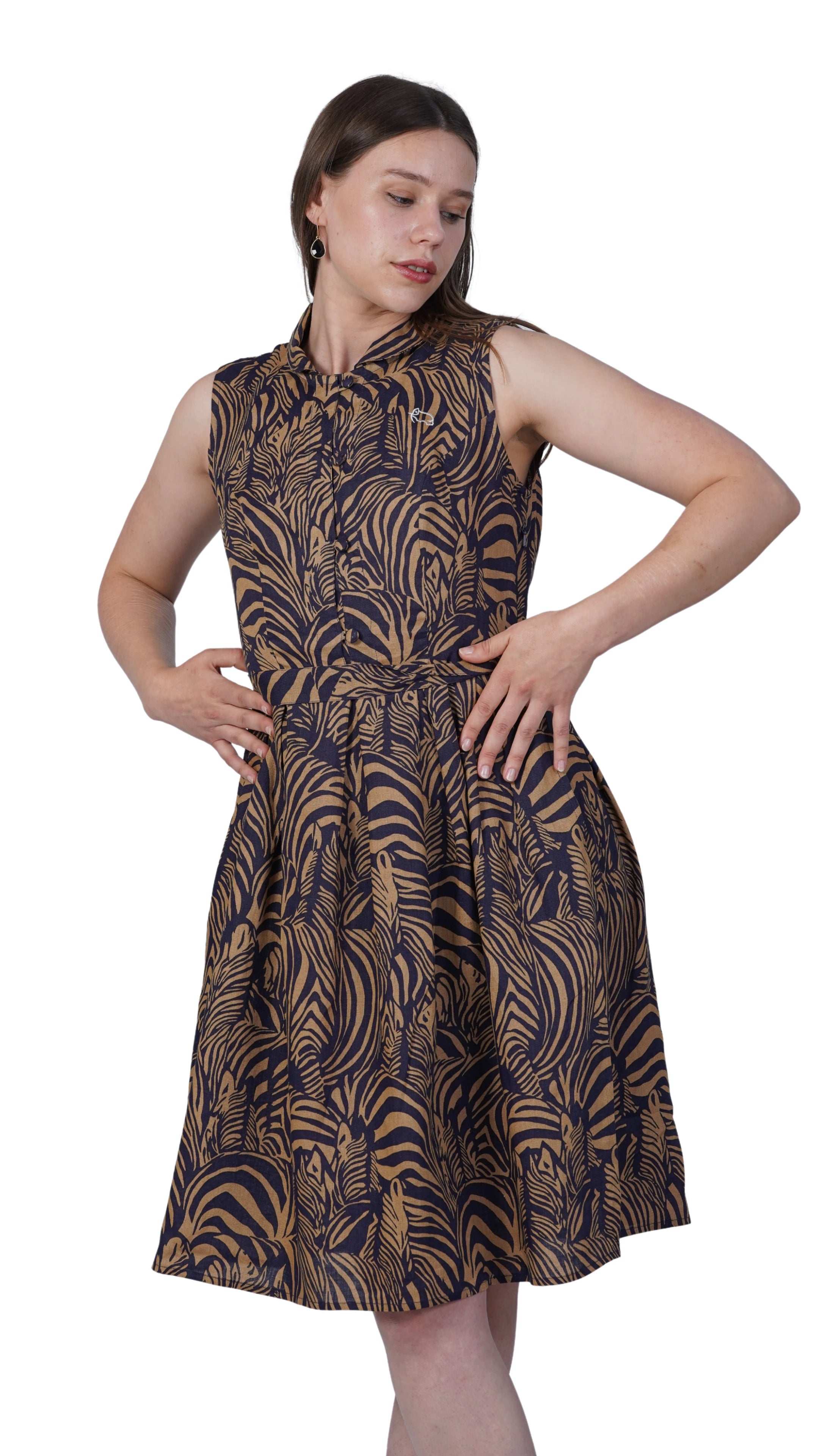Sustainable Elegance: Eco - Friendly Navy Dress with Golden Enchantment - DressKaree
